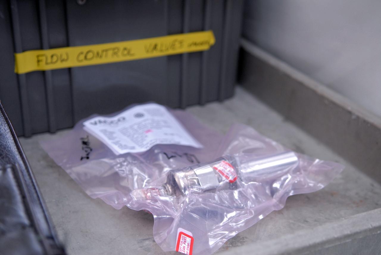 CAPE CANAVERAL, Fla. – One of the three thoroughly inspected gaseous hydrogen flow control valves is shown after its arrival at NASA's Kennedy Space Center in Florida. Technicians installed and retested them in space shuttle Discovery.  Part of the main propulsion system, the valves channel gaseous hydrogen from the main engines to the external tank. NASA and contractor teams have worked to identify what caused damage to a flow control valve on shuttle Endeavour during its November 2008 flight.  Space Shuttle Program managers decided to replace Discovery's valves with others that have undergone a detailed eddy current inspection.  Program managers will review the testing and determine whether to meet on March 6 for the Flight Readiness Review for the STS-119 mission.  Launch of Discovery tentatively is targeted for March 12.   Photo credit: NASA/Chris Rhodes