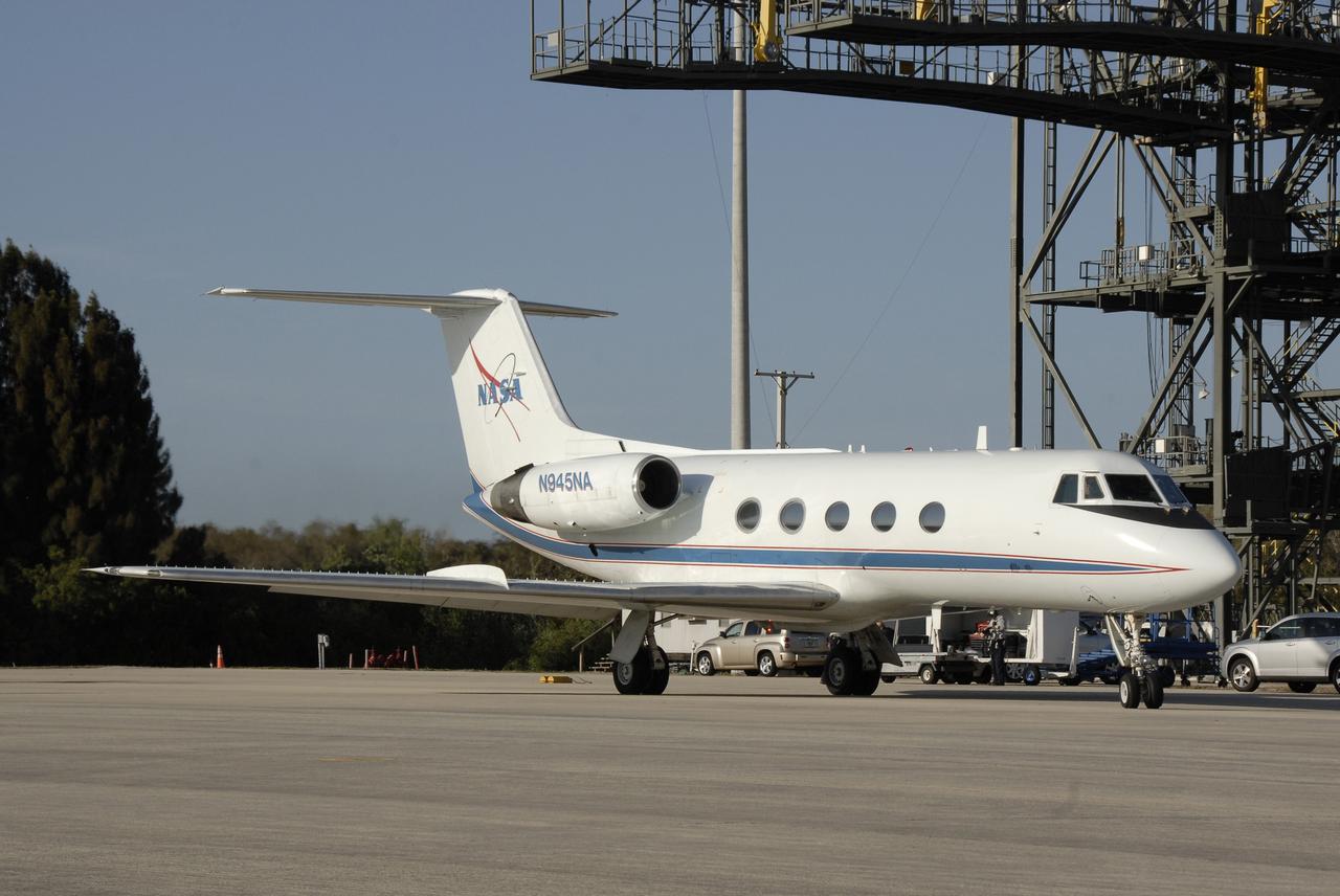 CAPE CANAVERAL, Fla. – On the Shuttle Landing Facility at NASA's Kennedy Space Center in Florida, one of the Shuttle Training Aircraft is ready for STS-119 Commander Lee Archambault or Pilot Tony Antonelli to practice shuttle landings on the Shuttle Landing Facility's runway. The mission crew members arrived in the afternoon at Kennedy to prepare for launch. The mission is the 28th to the International Space Station and the 125th space shuttle flight. Space shuttle Discovery will deliver the final pair of power-generating solar array wings and truss element, S6. Photo credit: NASA/Kim Shiflett