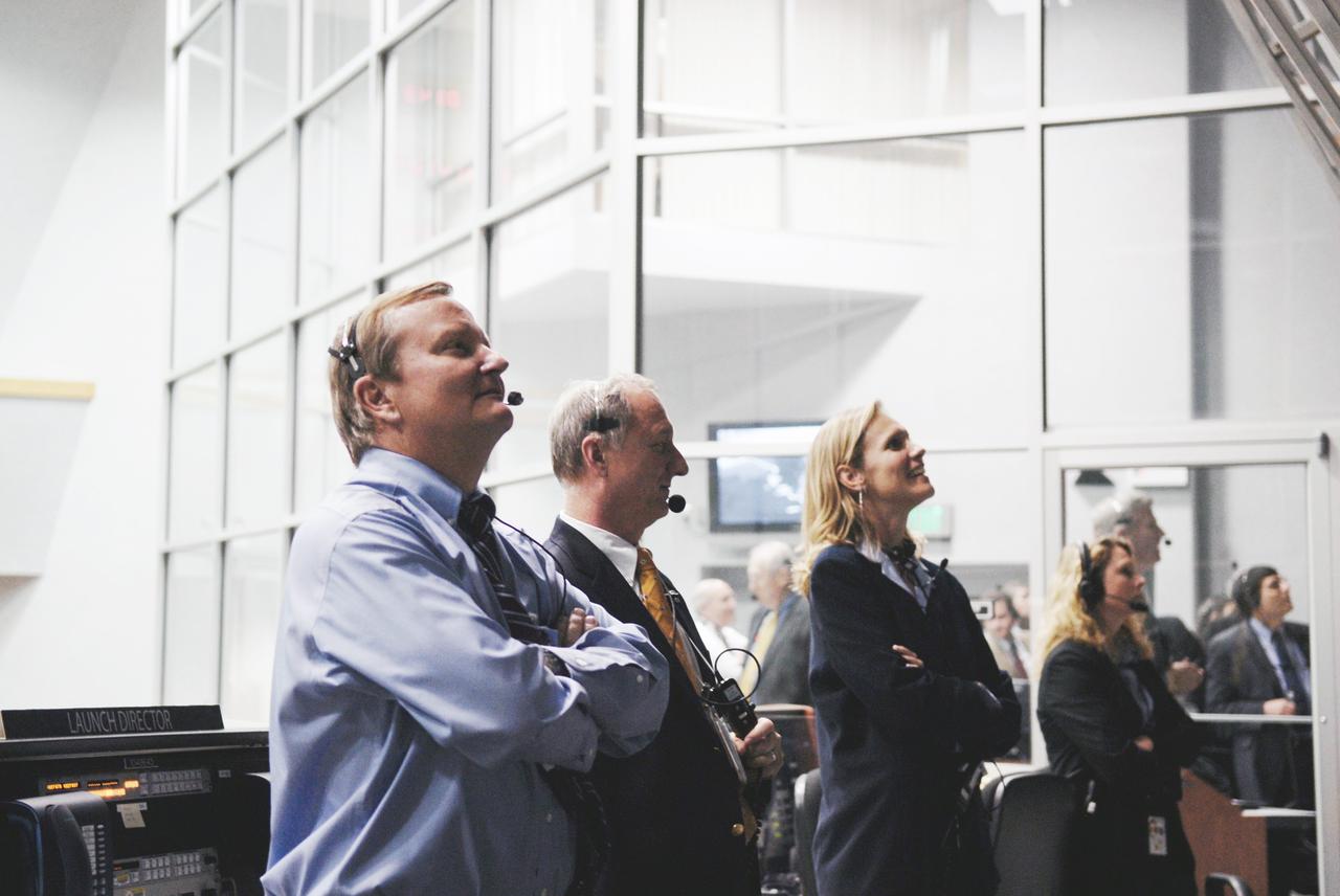 CAPE CANAVERAL, Fla. – In Firing Room 4 of the Launch Control Center at NASA's Kennedy Space Center in Florida, Center Director Bob  Cabana watches the brilliant launch of space shuttle Discovery on the STS-119 mission.  Launch was on time at 7:43 p.m. EDT. The STS-119 mission is the 28th to the space station and Discovery's 36th flight.  Discovery will deliver the final pair of power-generating solar array wings and the S6 truss segment.  Installation of S6 will signal the station's readiness to house a six-member crew for conducting increased science.  Photo credit: NASA/Kim Shiflett