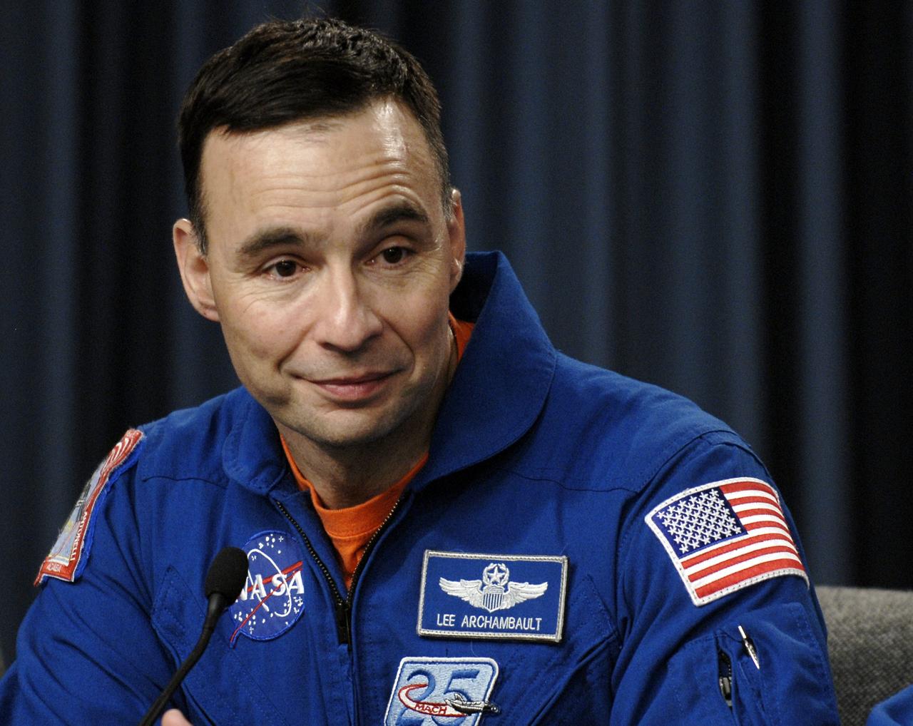 CAPE CANAVERAL, Fla. – At NASA's Kennedy Space Center in Florida, STS-119 Commander Lee Archambault participates in a news conference following landing of the space shuttle Discovery STS-119 mission to the International Space Station. Main gear touchdown was at 3:13:17 p.m. EDT. Nose gear touchdown was at 3:13:40 p.m. and wheels stop was at 3:14:45 p.m. Discovery delivered the final pair of large power-generating solar array wings and the S6 truss segment. The mission was the 28th flight to the station, the 36th flight of Discovery and the 125th in the Space Shuttle Program, as well as the 70th landing at Kennedy. Photo credit: NASA/Kim Shiflett