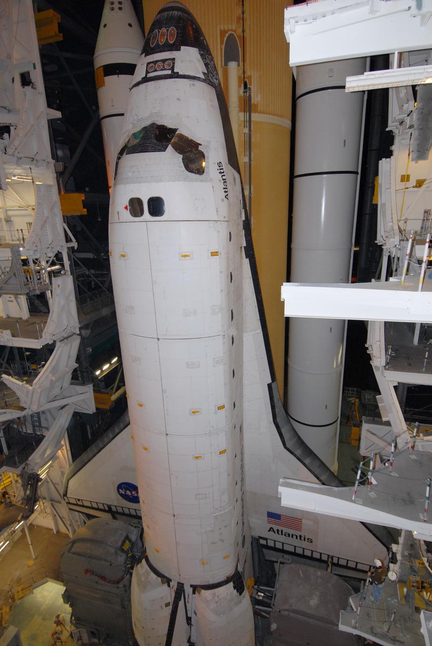 CAPE CANAVERAL, Fla. – Space shuttle Atlantis begins to roll out of the Vehicle Assembly Building at NASA's Kennedy Space Center in Florida to Launch Pad 39A. Atlantis is targeted to lift off May 12 to service NASA's Hubble Space Telescope. First motion was at 3:54 a.m. EDT. The 3.4-mile trip will take about six hours. During Atlantis' 11-day mission, the crew of seven astronauts will make the final shuttle flight to Hubble. During five spacewalks, they will install two new instruments, repair two inactive ones and replace components. The result will be six working, complementary science instruments with capabilities beyond what is now available, and an extended operational lifespan for the telescope through at least 2014.   Photo credit: NASA/Jack Pfaller