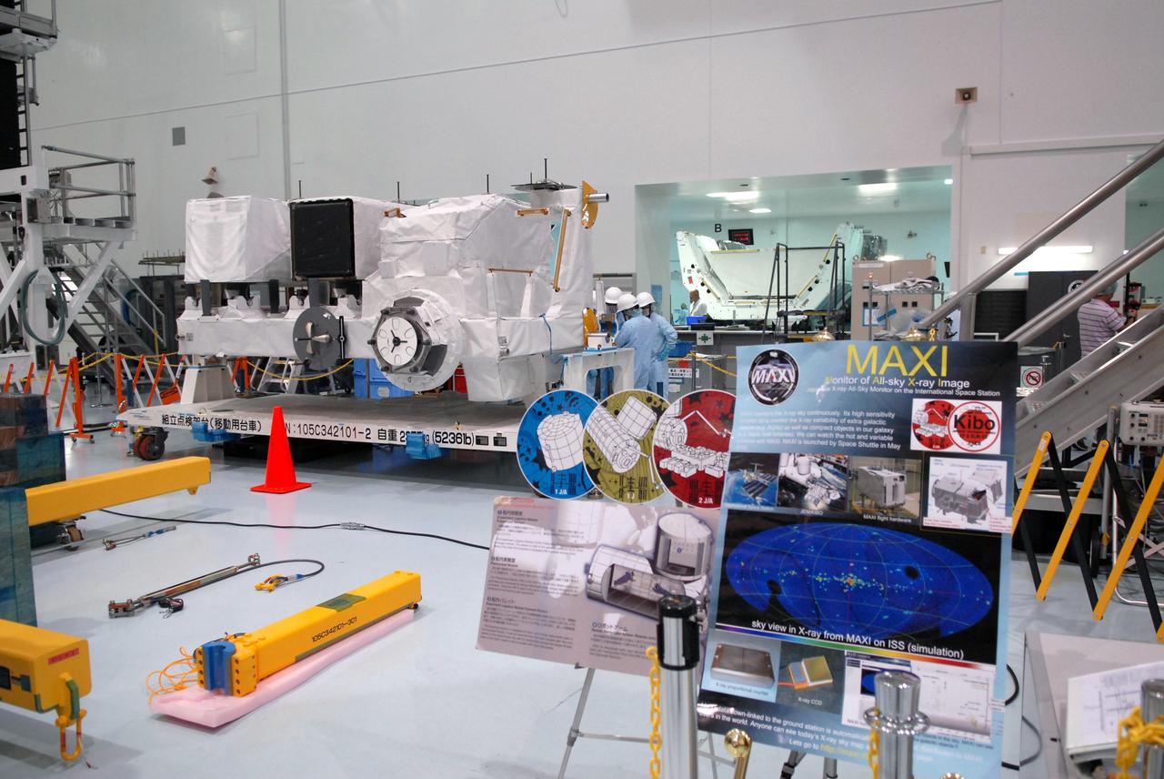 CAPE CANAVERAL, Fla. – In the Space Station Processing Facility at NASA's Kennedy Space Center in Florida, the Kibo Experiment Logistics Module Exposed Section, or ELM-ES, is ready to be moved to a workstand. The ELM-ES is one of the final components of the Japan Aerospace Exploration Agency's Kibo laboratory for the International Space Station.  It can provide payload storage space and can carry up to three payloads at launch. The ELM-ES will be carried aboard space shuttle Endeavour on the STS-127 mission targeted for launch Aug. 6.  Photo credit: NASA/Jack Pfaller