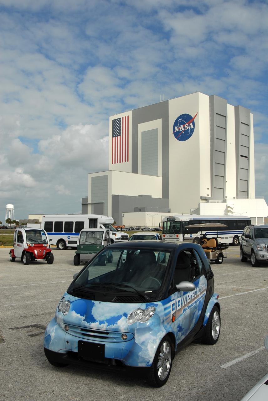 CAPE CANAVERAL, Fla. –– On display at NASA's Kennedy Space Center in Florida is one of the variety of alternative fuel vehicles driven around the center  in an effort to reduce gasoline consumption and conserve energy.  This car is a LiV Dash, a lithium vehicle Smart Car that uses lithium batteries.  The other vehicles include compressed natural gas, bi-fuel, diesel fuel and flex fuel vehicles.   Photo credit: NASA/Jim Grossmann