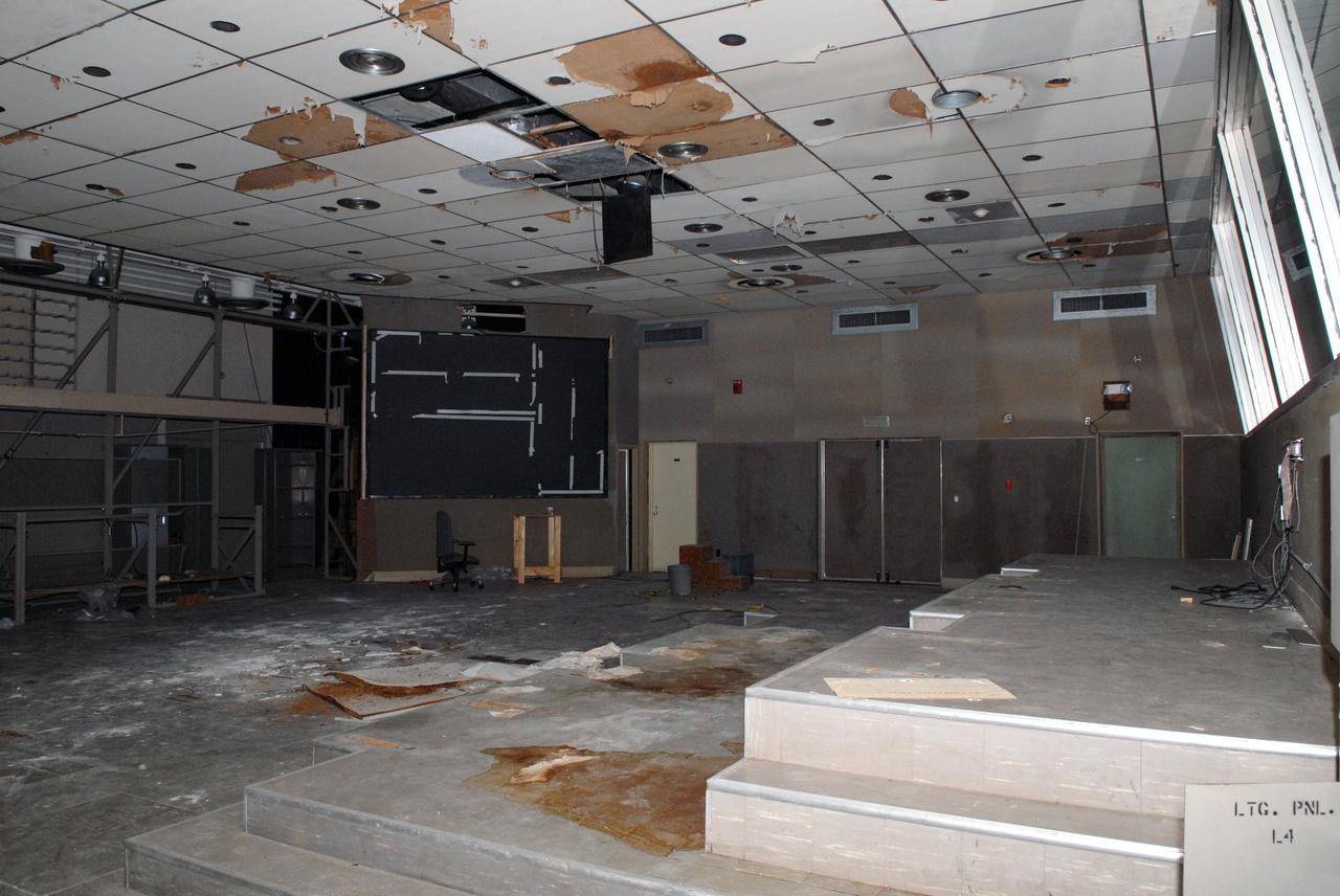 CAPE CANAVERAL, Fla. – Water damage and mold in rooms in the 50-year-old Mission Control Center on the Cape Canaveral Air Force Station in Florida are part of the reason for NASA's decision to demolish the site. The center has been out of use for many years, and NASA has found no valid operational or other use for the facility. The facility once controlled all manned Mercury space flights and the first two unmanned Gemini flights from May 1961-1963. It provided launch, orbital, re-entry and landing control for the flights. That function was later transferred to NASA's Johnson Space Center in Houston. Photo credit: NASA/Jack Pfaller