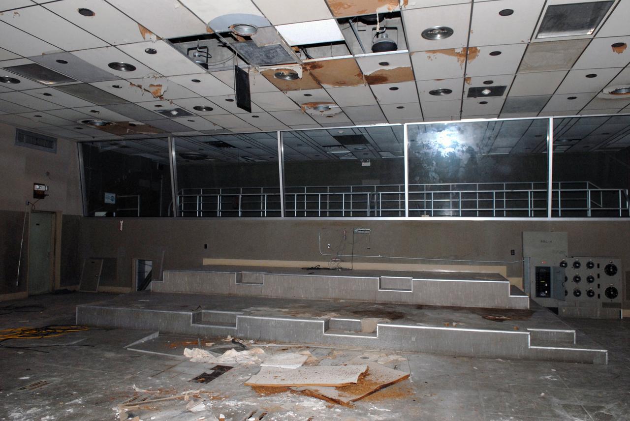 CAPE CANAVERAL, Fla. – Water damage and mold in rooms in the 50-year-old Mission Control Center on the Cape Canaveral Air Force Station in Florida are part of the reason for NASA's decision to demolish the site. The center has been out of use for many years, and NASA has found no valid operational or other use for the facility. The facility once controlled all manned Mercury space flights and the first two unmanned Gemini flights from May 1961-1963. It provided launch, orbital, re-entry and landing control for the flights. That function was later transferred to NASA's Johnson Space Center in Houston. Photo credit: NASA/Jack Pfaller
