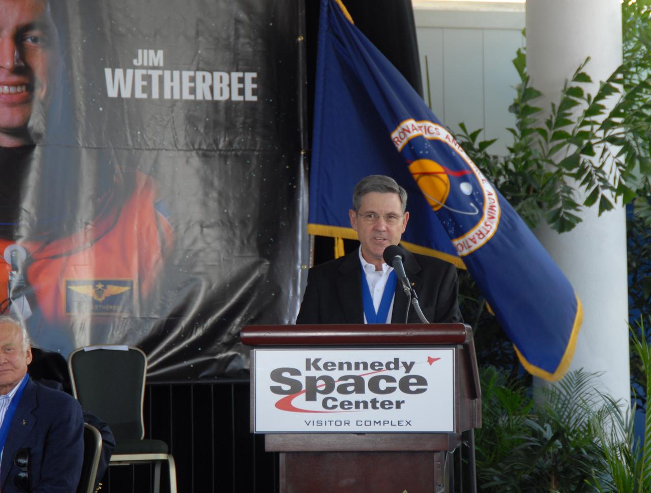 CAPE CANAVERAL, Fla. –– NASA's Kennedy Space Center Director Bob Cabana speaks during the U.S. Astronaut Hall of Fame induction ceremony held at Kennedy's Visitor Complex in Florida.  Cabana is a member of the hall of fame. The ceremony took place May 2. More than 20 hall of fame astronauts attended, including Scott Carpenter, Walt Cunningham, Jim Lovell and Bob Crippen. Photo credit: NASA/Jim Grossmann