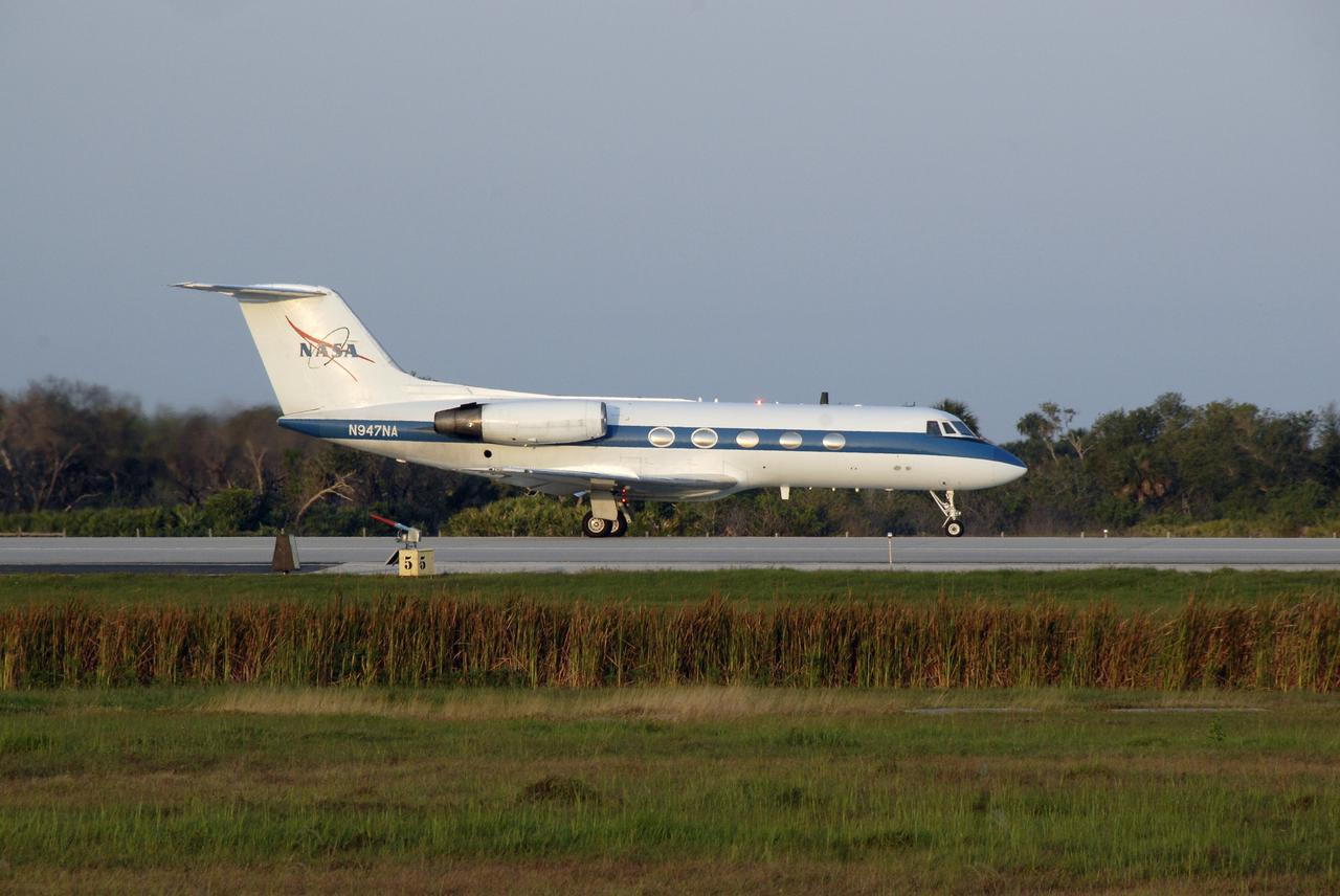 CAPE CANAVERAL, Fla. – On the runway at the Shuttle Landing Facility, or SLF, at NASA's Kennedy Space Center in Florida, the Shuttle Training Aircraft is ready for takeoff. STS-125 Commander Scott Altman and Pilot Gregory C. Johnson are practicing shuttle landings on the SLF runway in preparation for their launch on space shuttle Atlantis, scheduled for 2:01 p.m. EDT on May 11.  On Atlantis’ STS-125 mission, NASA's Hubble Space Telescope will be serviced for the fifth and final time.  The flight will include five spacewalks during which astronauts will refurbish and upgrade the telescope with state-of-the-art science instruments. As a result, Hubble's capabilities will be expanded and its operational lifespan extended through at least 2014.  Photo credit: NASA/Kim Shiflett