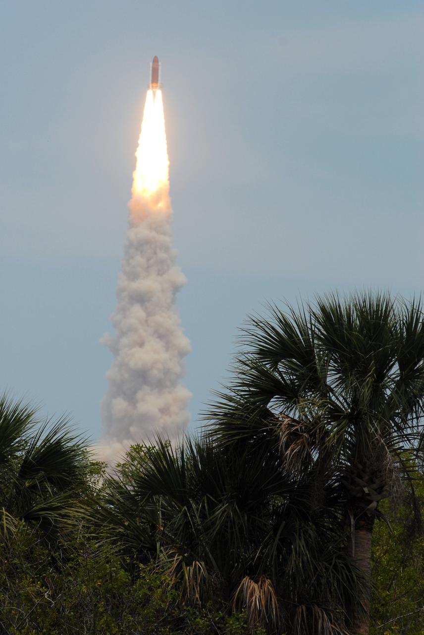 CAPE CANAVERAL, Fla. – Lifting off from Launch Pad 39A at NASA's Kennedy Space Center in Florida, fire and smoke trail behind space shuttle Atlantis as it races into space on the STS-125 mission. Atlantis will rendezvous with NASA's Hubble Space Telescope .  Liftoff was on time at 2:01 p.m. EDT.  Atlantis' 11-day flight will include five spacewalks to refurbish and upgrade the telescope with state-of-the-art science instruments that will expand Hubble's capabilities and extend its operational lifespan through at least 2014.  The payload includes a Wide Field Camera 3, Fine Guidance Sensor and the Cosmic Origins Spectrograph.  Photo credit: NASA/Ben Cooper