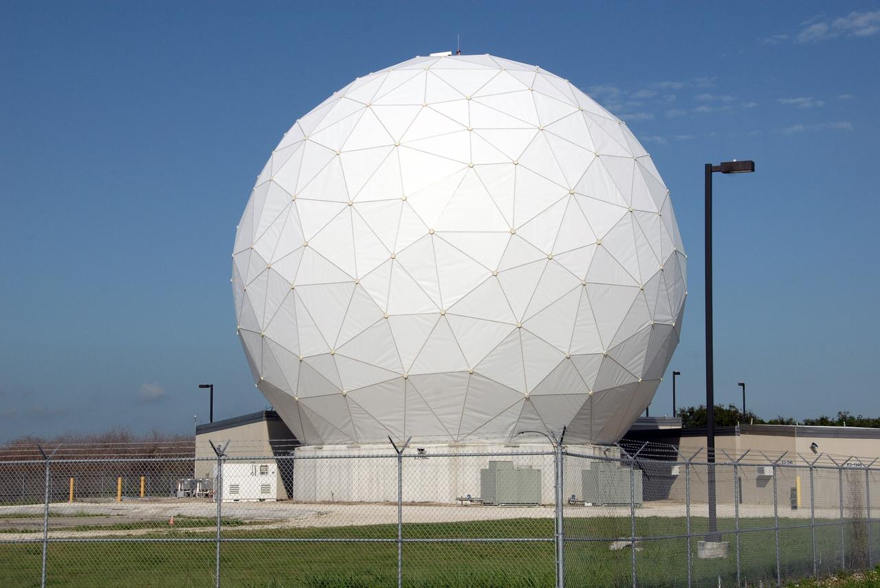 CAPE CANAVERAL, Fla. – This is the radome beneath which is the NASA Debris Radar.  It is located at a remote site on North Merritt Island in Florida.  One of the largest of its kind in the world, the C-band radar provided critical support to pinpoint debris during the launch of space shuttle Atlantis on the STS-125 mission. The need for this radar was identified after the Columbia tragedy.  It worked together with smaller X-band radars placed on the solid rocket booster ship Liberty Star and the U.S. Army landing craft utility ship Brandy Station.  Together they provided extremely high resolution images of any debris that created by Atlantis during launch.  Photo credit: NASA/Troy Cryder