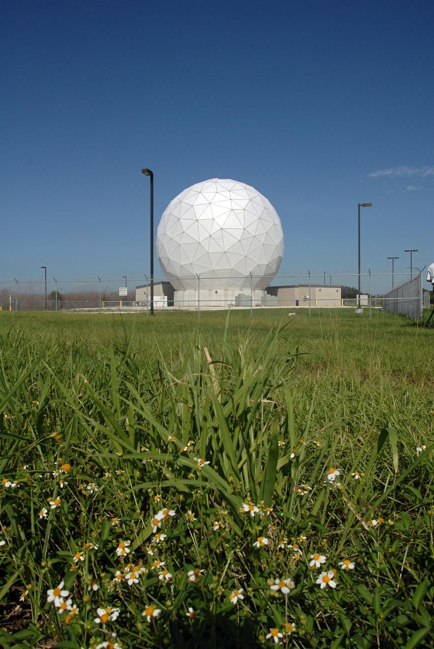CAPE CANAVERAL, Fla. – This is the radome beneath which is the NASA Debris Radar.  It is located at a remote site on North Merritt Island in Florida.  One of the largest of its kind in the world, the C-band radar provided critical support to pinpoint debris during the launch of space shuttle Atlantis on the STS-125 mission. The need for this radar was identified after the Columbia tragedy.  It worked together with smaller X-band radars placed on the solid rocket booster ship Liberty Star and the U.S. Army landing craft utility ship Brandy Station.  Together they provided extremely high resolution images of any debris that created by Atlantis during launch.  Photo credit: NASA/Troy Cryder