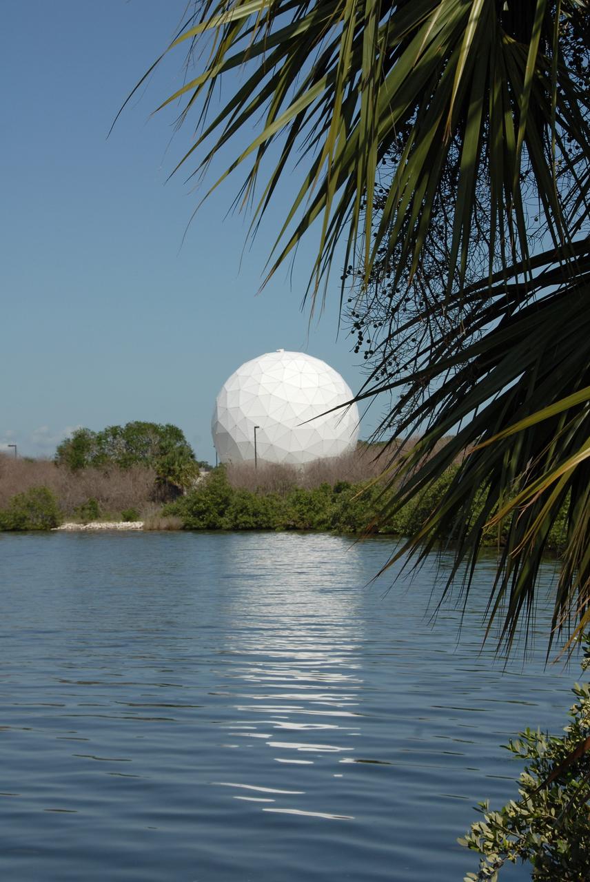 CAPE CANAVERAL, Fla. – This is the radome beneath which is the NASA Debris Radar.  It is located at a remote site on North Merritt Island in Florida.  One of the largest of its kind in the world, the C-band radar provided critical support to pinpoint debris during the launch of space shuttle Atlantis on the STS-125 mission. The need for this radar was identified after the Columbia tragedy.  It worked together with smaller X-band radars placed on the solid rocket booster ship Liberty Star and the U.S. Army landing craft utility ship Brandy Station.  Together they provided extremely high resolution images of any debris that created by Atlantis during launch.  Photo credit: NASA/Troy Cryder