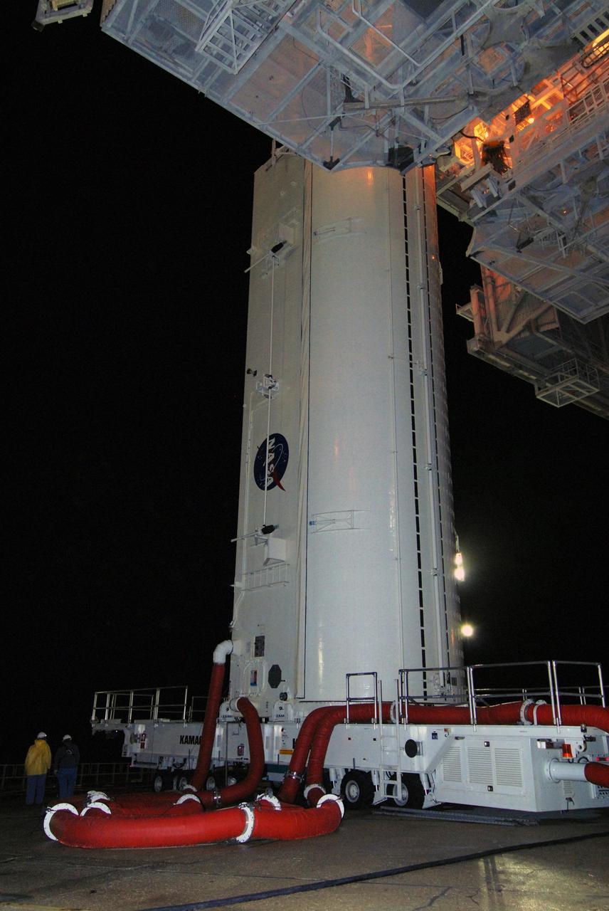 CAPE CANAVERAL, Fla. – At Launch Pad 39A at NASA's Kennedy Space Center in Florida, the canister containing the payload for space shuttle Endeavour’s STS-127 mission is prepared for its lift into the Payload Changeout Room.  Endeavour’s rollaround from Pad 39B to Pad 39A is planned for May 30. The STS-127 payload includes the Japan Aerospace Exploration Agency's Kibo Exposed Facility and the Experiment Logistics Module Exposed Section of the International Space Station. They will be installed on the Kibo laboratory already on the station. Launch of the STS-127 mission is targeted for June 13.  Photo credit: NASA/Tim Jacobs