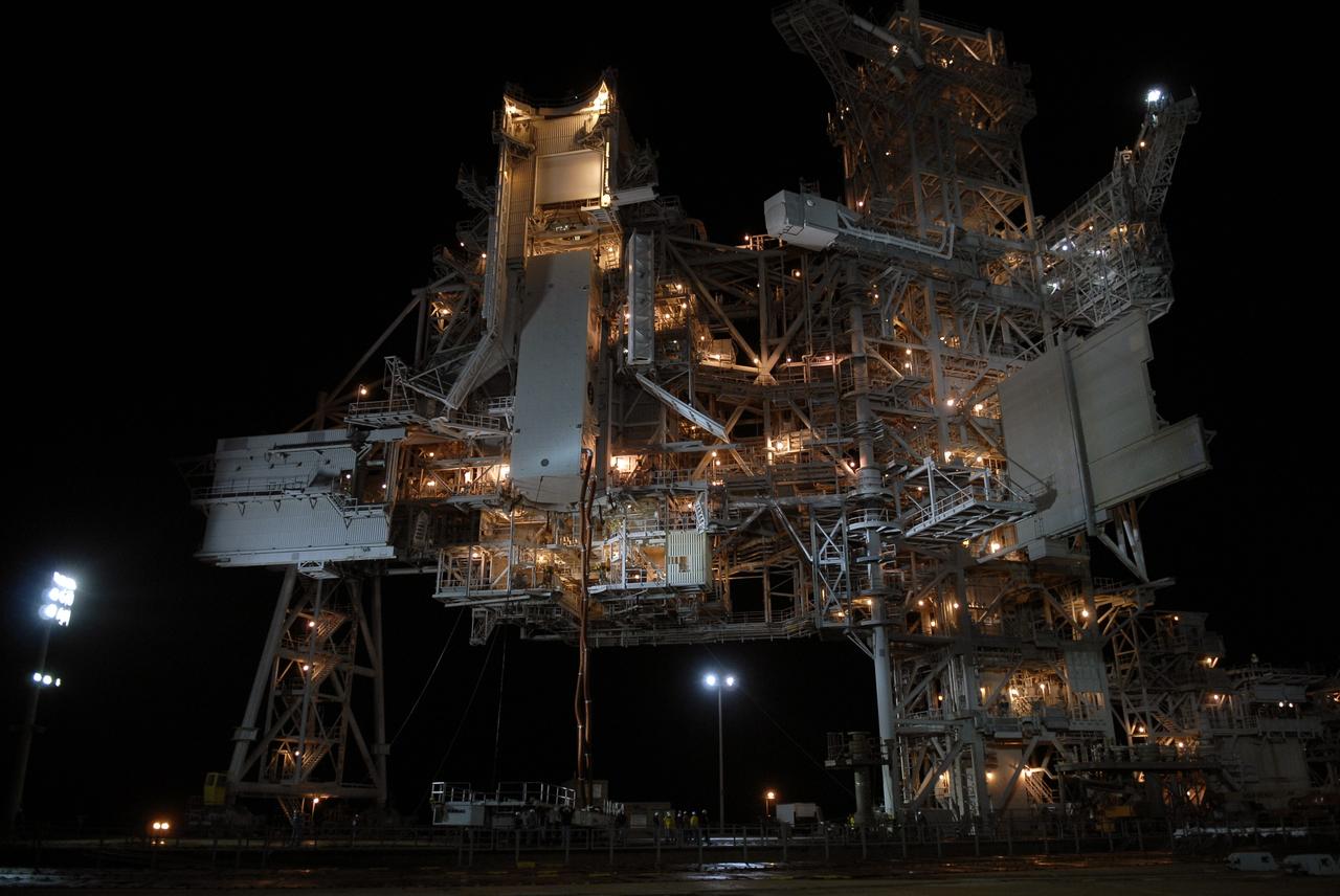 CAPE CANAVERAL, Fla. – At Launch Pad 39A at NASA's Kennedy Space Center in Florida, the canister containing the payload for space shuttle Endeavour’s STS-127 mission is secured in the Payload Changeout Room, a fixture of the pad’s Rotating Service Structure. Endeavour’s rollaround from Pad 39B to Pad 39A is planned for May 30. The STS-127 payload includes the Japan Aerospace Exploration Agency's Kibo Exposed Facility and the Experiment Logistics Module Exposed Section of the International Space Station. They will be installed on the Kibo laboratory already on the station. Launch of the STS-127 mission is targeted for June 13.  Photo credit: NASA/Kim Shiflett