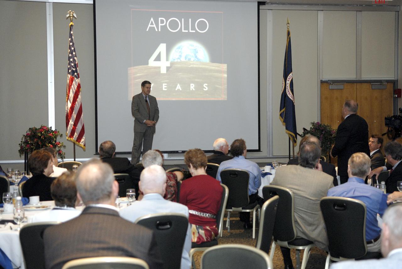 CAPE CANAVERAL, Fla. – NASA Kennedy Space Center Bob Cabana talks to guests at the annual Community Leaders Breakfast held in the Debus Center at Kennedy Space Center's Visitor Complex. Community leaders, business executives, educators, community organizers and state and local government heard Cabana provide an overview of operations at the space center and a look ahead at upcoming missions and activities. Photo credit: NASA/Kim Shiflett