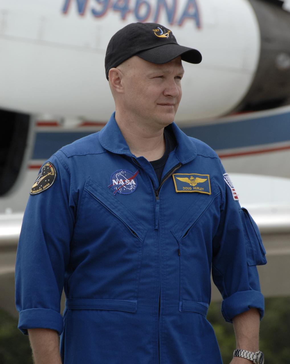 CAPE CANAVERAL, Fla. – Space shuttle Endeavour's STS-127 mission crew members greet the media after arriving at NASA's Kennedy Space Center in Florida for the Terminal Countdown Demonstration Test, or TCDT. Seen here is Pilot Doug Hurley. The astronauts will be taking part in Terminal Countdown Demonstration Test activities that include equipment familiarization and emergency egress training, and culminates in a simulated launch countdown aboard Endeavour. The STS-127 mission is the final of three flights dedicated to the assembly of the Japanese Kibo laboratory complex. Launch is targeted for June 13. Photo credit: NASA/Kim Shiflett