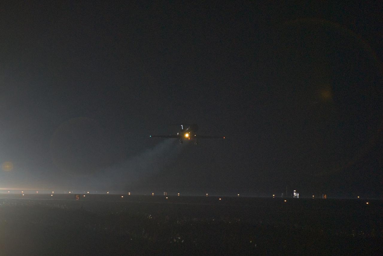 CAPE CANAVERAL, Fla. –  From the Shuttle Landing Facility at NASA's Kennedy Space Center in Florida, the Shuttle Training Aircraft takes off with STS-127 Commander Mark Polansky or Pilot Doug Hurley in the cockpit.  They are practicing shuttle landings in preparation for launch of space shuttle Endeavour on the STS-127 mission, targeted for June 13.  The STA is a Grumman American Aviation-built Gulf Stream II jet that was modified to simulate a shuttle’s cockpit, motion and visual cues, and handling qualities. The crew is at Kennedy for a launch dress rehearsal called the terminal countdown demonstration test, or TCDT, which includes emergency egress training and equipment familiarization. The STS-127 mission is the final of three flights dedicated to the assembly of the Japanese Kibo laboratory complex on the International Space Station. It is the 127th shuttle flight  and the 29th in the assembly of the space station.  Photo credit: NASA/Kim Shiflett