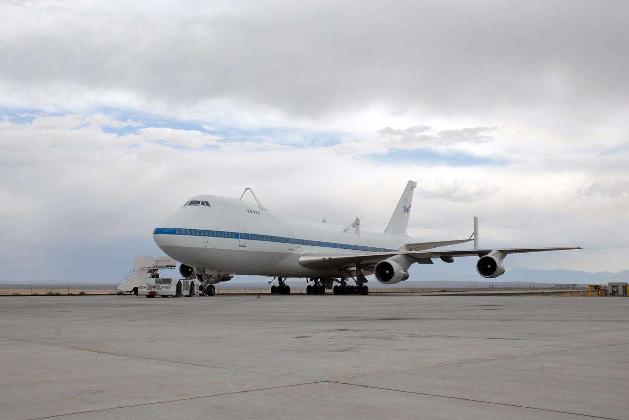 CAPE CANAVERAL, Fla. – This Shuttle Carrier Aircraft, or SCA, a modified Boeing 747, is fitted with struts on top that will attach to space shuttle Atlantis for a piggyback flight.  Atlantis landed at Edwards on May 24, which concluded mission STS-125, after two landing opportunities at Kennedy were waved off due to weather concerns.  Atlantis is being returned to Florida on a ferry flight on the SCA. Atlantis' next assignment is the STS-129 mission, targeted to launch in November 2009.   Photo credit: NASA/Ben Smegelsky