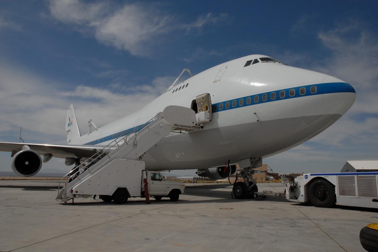 CAPE CANAVERAL, Fla. – This Shuttle Carrier Aircraft, or SCA, a modified Boeing 747, is prepared for its ferry flight to Florida, carrying space shuttle Atlantis. Atlantis landed at Edwards on May 24, which concluded mission STS-125, after two landing opportunities at Kennedy were waved off due to weather concerns.  Atlantis is being returned to Florida on a ferry flight on the SCA. Atlantis' next assignment is the STS-129 mission, targeted to launch in November 2009.   Photo credit: NASA/Ben Smegelsky