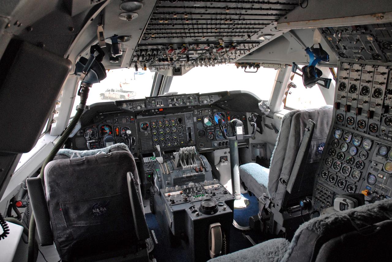 CAPE CANAVERAL, Fla. – This is the cockpit of the Shuttle Carrier Aircraft, or SCA, a modified Boeing 747, at Edwards Air Force Base in California.  The SCA will carry space shuttle Atlantis on its ferry flight to Florida.  Atlantis landed at Edwards on May 24, which concluded mission STS-125, after two landing opportunities at Kennedy were waved off due to weather concerns.  Atlantis is being returned to Florida on a ferry flight on the SCA. Atlantis' next assignment is the STS-129 mission, targeted to launch in November 2009.   Photo credit: NASA/Ben Smegelsky