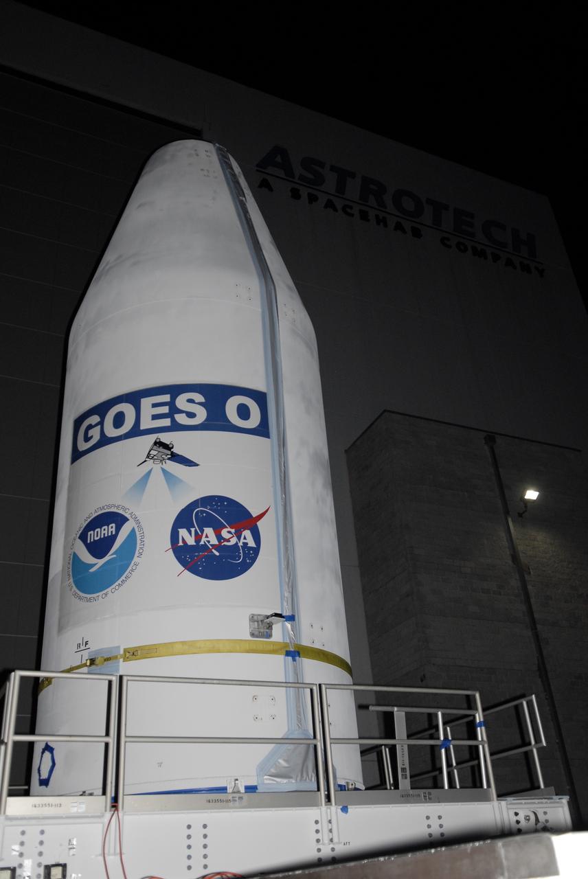 CAPE CANAVERAL, Fla. – At Cape Canaveral Air Force Station in Florida, the GOES-O satellite is ready to be transported from the Astrotech payload processing facility in Titusville, Fla., to Launch Complex 37.  There it will be lifted into the mobile service tower and mated with the United Launch Alliance Delta IV expendable launch vehicle.  The GOES-O satellite is targeted to launch no earlier than June 26. The latest Geostationary Operational Environmental Satellite, GOES-O was developed by NASA for the National Oceanic and Atmospheric Administration, or NOAA. The GOES satellites continuously provide observations of 60 percent of the Earth including the continental United States, providing weather monitoring and forecast operations as well as a continuous and reliable stream of environmental information and severe weather warnings. Once in orbit, GOES-O will be designated GOES-14, and NASA will provide on-orbit checkout and then transfer operational responsibility to NOAA.  Photo credit: NASA/Kim Shiflett