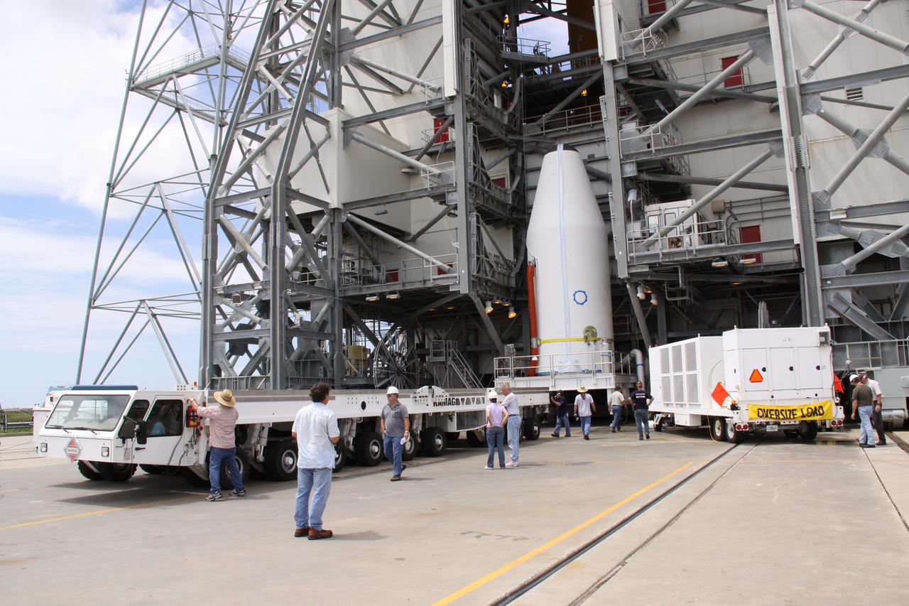 CAPE CANAVERAL, Fla. – On Launch Complex 37 at Cape Canaveral Air Force Station in Florida, the GOES-O satellite is being prepared for its lift into the mobile service tower where it will be mated with the United Launch Alliance Delta IV expendable launch vehicle. The GOES-O satellite is targeted to launch no earlier than June 26. The latest Geostationary Operational Environmental Satellite, GOES-O was developed by NASA for the National Oceanic and Atmospheric Administration, or NOAA. The GOES satellites continuously provide observations of 60 percent of the Earth including the continental United States, providing weather monitoring and forecast operations as well as a continuous and reliable stream of environmental information and severe weather warnings. Once in orbit, GOES-O will be designated GOES-14, and NASA will provide on-orbit checkout and then transfer operational responsibility to NOAA. Photo credit: NASA/Jack Pfaller