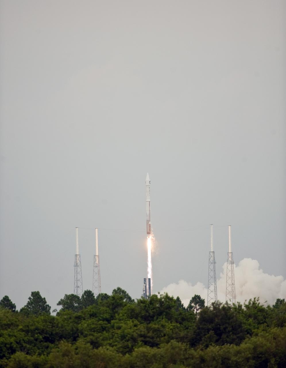 CAPE CANAVERAL, Fla. – Trailing a column of smoke, NASA's Lunar Reconnaissance Orbiter, or LRO, and NASA's Lunar Crater Observation and Sensing Satellite, known as LCROSS, lifts off from Launch Pad 41 at Cape Canaveral Air Force Station in Florida.       LRO and LCROSS are the first missions in NASA's plan to return humans to the moon and begin establishing a lunar outpost by 2020. The LRO also includes seven instruments that will help NASA characterize the moon's surface:  DIVINER, LAMP, LEND, LOLA , CRATER, Mini-RF and LROC.   Launch was on-time at 5:32 p.m. EDT June 18.  Photo credit: NASA/Tom Farrar
