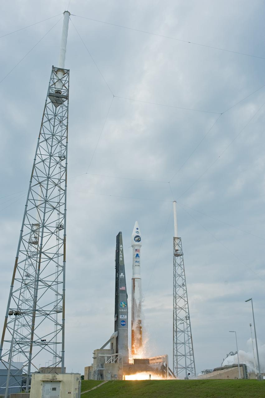 CAPE CANAVERAL, Fla. – NASA's Lunar Reconnaissance Orbiter, or LRO, and NASA's Lunar Crater Observation and Sensing Satellite, known as LCROSS, lifts off from Launch Pad 41 at Cape Canaveral Air Force Station in Florida atop an Atlas V/Centaur rocket.   LRO and LCROSS are the first missions in NASA's plan to return humans to the moon and begin establishing a lunar outpost by 2020. The LRO also includes seven instruments that will help NASA characterize the moon's surface:  DIVINER, LAMP, LEND, LOLA , CRATER, Mini-RF and LROC.  Launch was on-time at 5:32 p.m. EDT.  Photo credit: NASA/Tom Farrar, Kevin O'Connell