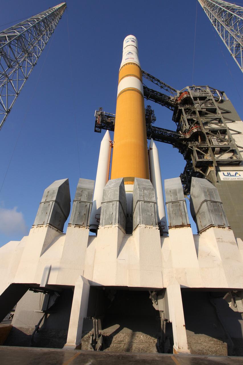 CAPE CANAVERAL, Fla. – The mobile service tower on Launch Complex 37 at Cape Canaveral Air Force Station has been removed from around a Boeing Delta IV rocket as preparations continue to launch the GOES-O satellite.  The terminal countdown to the liftoff of GOES-O will begin at 12:59 p.m. EDT for a launch window that extends from 6:14 p.m. to 7:14 p.m. June 26. The latest Geostationary Operational Environmental Satellite, GOES-O was developed by NASA for the National Oceanic and Atmospheric Administration, or NOAA. Each of the GOES satellites continuously provides observations of 60 percent of the Earth including the continental United States, providing weather monitoring and forecast operations as well as a continuous and reliable stream of environmental information and severe weather warnings. Once in orbit, GOES-O will be designated GOES-14, and NASA will provide on-orbit checkout and then transfer operational responsibility to NOAA.  Photo credit: NASA/Jack Pfaller