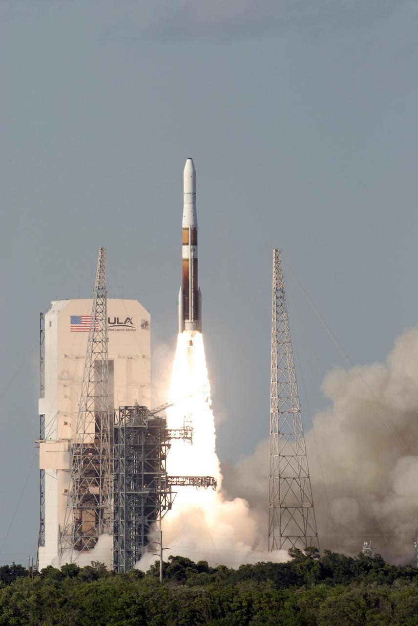 CAPE CANAVERAL, Fla. – Rising above the two lightning towers around the pad, a Delta IV rocket races into the sky with the GOES-O satellite aboard.  Liftoff was at 6:51 p.m. EDT from Launch Complex 37 at Cape Canaveral Air Force Station in Florida.  The first attempt to launch GOES-O, on June 26, was scrubbed due to thunderstorms in the vicinity of Cape Canaveral. The latest Geostationary Operational Environmental Satellite, GOES-O was developed by NASA for the National Oceanic and Atmospheric Administration, or NOAA. Each of the GOES satellites continuously provides observations of 60 percent of the Earth including the continental United States, providing weather monitoring and forecast operations as well as a continuous and reliable stream of environmental information and severe weather warnings. Once in orbit, GOES-O will be designated GOES-14, and NASA will provide on-orbit checkout and then transfer operational responsibility to NOAA.    Photo credit: NASA/Kim Shiflett