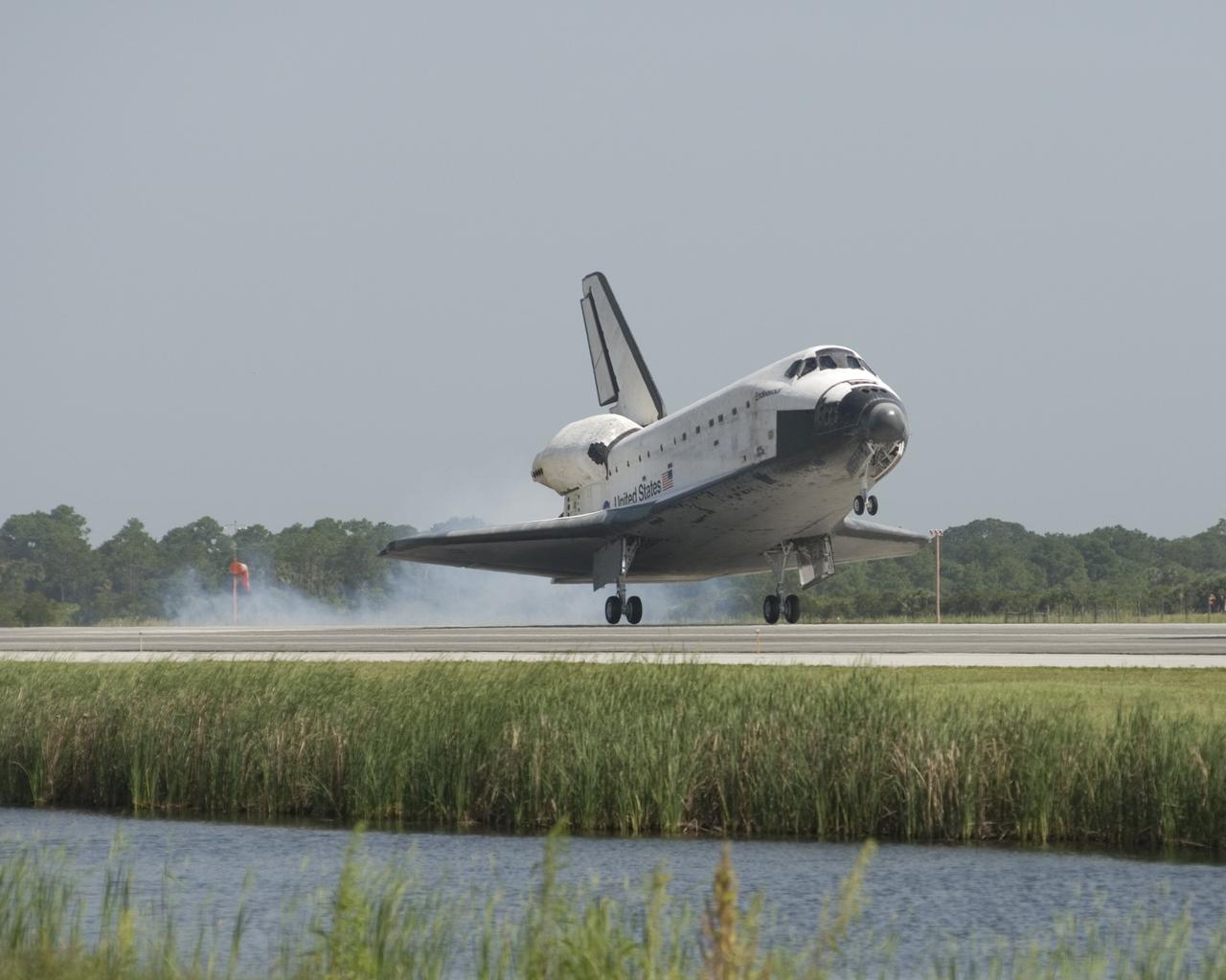 CAPE CANAVERAL, Fla. –  Space shuttle Endeavour kicks up dust as it touches down on Runway 15 at NASA's Kennedy Space Center in Florida to complete the 16-day, 6.5-million mile journey on the STS-127 mission to the International Space Station. Endeavour landed on orbit 248.  Main gear touchdown was at 10:48:08 a.m. EDT. Nose gear touchdown was at 10:48:21 a.m. and wheels stop was at 10:49:13 a.m. Endeavour delivered the Japanese Experiment Module's Exposed Facility and the Experiment Logistics Module-Exposed Section to the International Space Station. The mission was the 29th flight to the station, the 23rd flight of Endeavour and the 127th in the Space Shuttle Program, as well as the 71st landing at Kennedy.  Photo credit: NASA/Tom Joseph