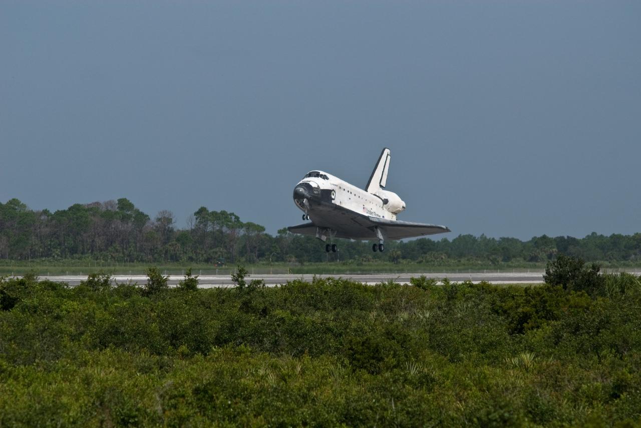 CAPE CANAVERAL, Fla. – Space shuttle Endeavour nears touchdown on Runway 15 at NASA's Kennedy Space Center in Florida to complete the 16-day, 6.5-million mile journey on the STS-127 mission to the International Space Station. Endeavour landed on orbit 248.  Main gear touchdown was at 10:48:08 a.m. EDT. Nose gear touchdown was at 10:48:21 a.m. and wheels stop was at 10:49:13 a.m. Endeavour delivered the Japanese Experiment Module's Exposed Facility and the Experiment Logistics Module-Exposed Section to the International Space Station. The mission was the 29th flight to the station, the 23rd flight of Endeavour and the 127th in the Space Shuttle Program, as well as the 71st landing at Kennedy.  Photo credit: NASA/Kevin O'Connell