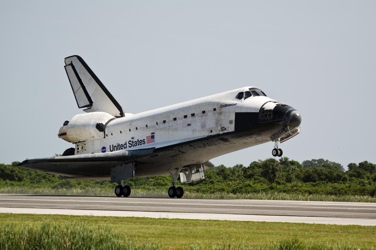 CAPE CANAVERAL, Fla. – Space shuttle Endeavour touches down on Runway 15 at NASA's Kennedy Space Center in Florida to complete the 16-day, 6.5-million mile journey on the STS-127 mission to the International Space Station. Endeavour landed on orbit 248. Main gear touchdown was at 10:48:08 a.m. EDT. Nose gear touchdown was at 10:48:21 a.m. and wheels stop was at 10:49:13 a.m. Endeavour delivered the Japanese Experiment Module's Exposed Facility and the Experiment Logistics Module-Exposed Section to the International Space Station. The mission was the 29th flight to the station, the 23rd flight of Endeavour and the 127th in the Space Shuttle Program, as well as the 71st landing at Kennedy.  Photo credit: NASA/Kenny Allen