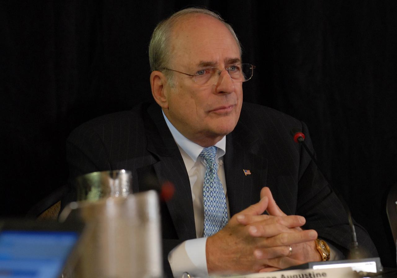 CAPE CANAVERAL, Fla. –  Norman R. Augustine, retired chairman and CEO of Lockheed Martin Corp., is seated at the conference table for the Augustine Commission, meeting in Cocoa Beach, Fla.  At the request of the Office of Science and Technology Policy, NASA established the Review of U.S. Human Space Flight Plans Committee, known as the Augustine Commission.  Chaired by  Augustine, the committee is conducting an independent review of ongoing U.S. human spaceflight plans and programs, as well as alternatives, to ensure the nation is pursuing the best trajectory for the future of human space flight - one that is safe, innovative, affordable, and sustainable.  Photo credit: NASA/Jim Grossmann