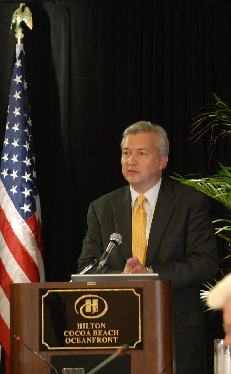 CAPE CANAVERAL, Fla. –  Dr. Christopher Chyba, professor of Astrophysical Sciences and International Affairs at Princeton University, speaks during the Augustine Commission, meeting in Cocoa Beach, Fla. At the request of the Office of Science and Technology Policy, NASA established the Review of U.S. Human Space Flight Plans Committee, known as the Augustine Commission.  Chaired by  Norman R. Augustine, retired chairman and CEO of Lockheed Martin Corp.,  the committee is conducting an independent review of ongoing U.S. human spaceflight plans and programs, as well as alternatives, to ensure the nation is pursuing the best trajectory for the future of human space flight - one that is safe, innovative, affordable, and sustainable.  Photo credit: NASA/Jim Grossmann