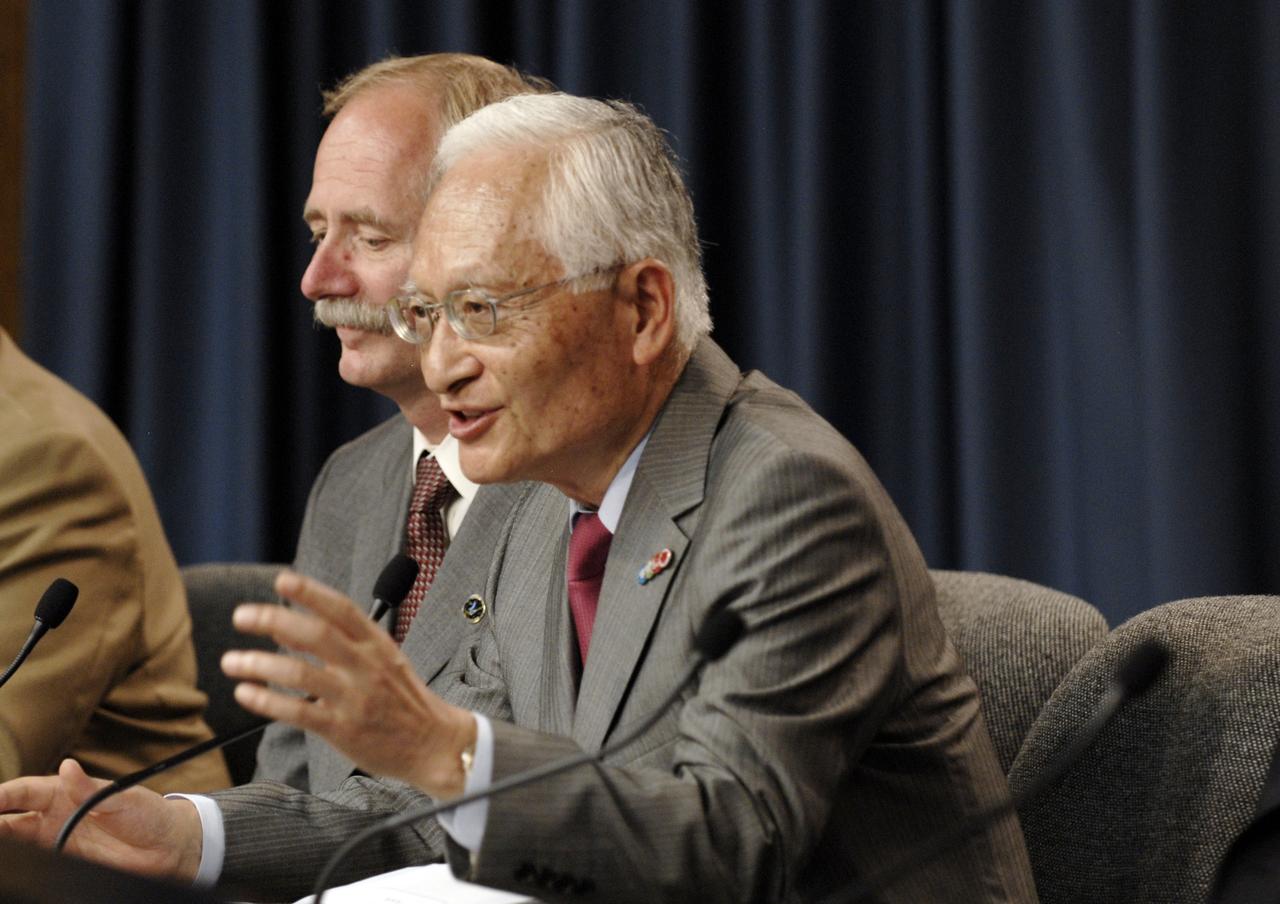 CAPE CANAVERAL, Fla. – At a post-landing news conference at NASA's Kennedy Space Center in Florida,  President of the Japan Aerospace Exploration Agency Keiji Tachikawa (right) responds to a question from the media.  Next to him at left is NASA Associate Administrator for Space Operations William Gerstenmaier. Space shuttle Endeavour and crew returned to Earth at 10:48 a.m. EDT to conclude the STS-127 mission. Endeavour delivered the Japanese Experiment Module's Exposed Facility and the Experiment Logistics Module-Exposed Section to the International Space Station. The mission was the 29th flight to the station, the 23rd flight of Endeavour and the 127th in the Space Shuttle Program, as well as the 71st landing at Kennedy.  Photo credit: NASA/Kim Shiflett