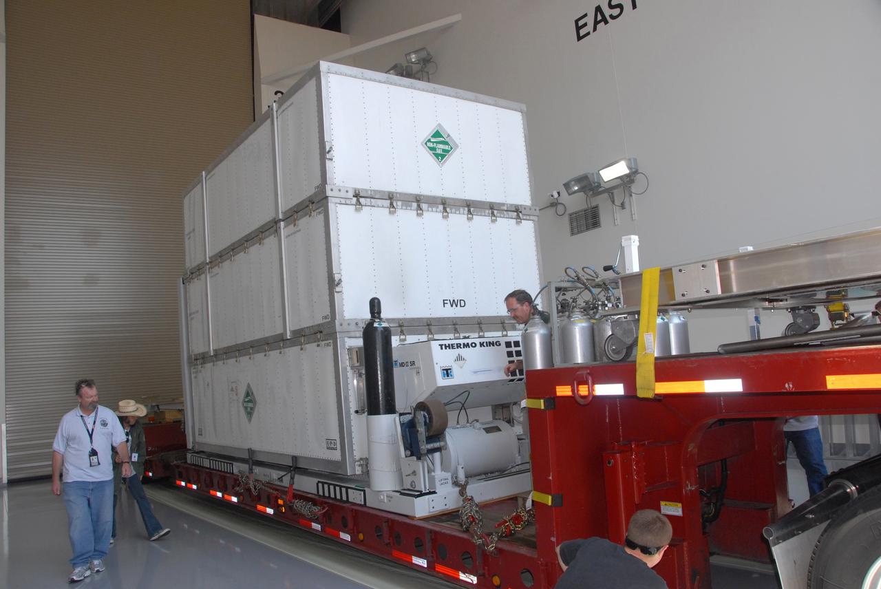 VANDENBERG AIR FORCE BASE, Calif. -- NASA's Wide-field Infrared Survey Explorer, or WISE, spacecraft is moved inside the Astrotech payload processing facility on Vandenberg Air Force Base in California.  The satellite will survey the entire sky at infrared wavelengths, creating a cosmic clearinghouse of hundreds of millions of objects,  which will be catalogued, providing a vast storehouse of knowledge about the solar system, the Milky Way, and the universe. Launch is scheduled no earlier than Dec. 10.  Photo credit: NASA/VAFB