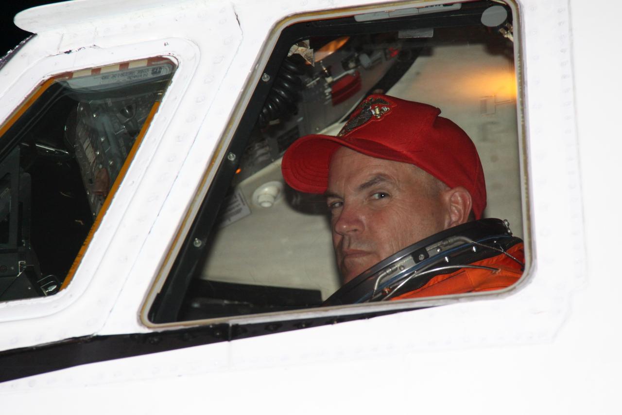 CAPE CANAVERAL, Fla. – STS-128 Commander Rick Sturckow sits in the Shuttle Training Aircraft cockpit at NASA Kennedy Space Center's Shuttle Landing Facility.  Sturckow and Pilot Kevin Ford are ready to practice shuttle landings as preparation for space shuttle Discovery's launch Aug. 25 on the STS-128 mission. The 13-day mission will deliver a new crew member and 33,000 pounds of equipment to the International Space Station. The equipment includes science and storage racks, a freezer to store research samples, a new sleeping compartment and the COLBERT treadmill.  Photo credit: NASA/Troy Cryder