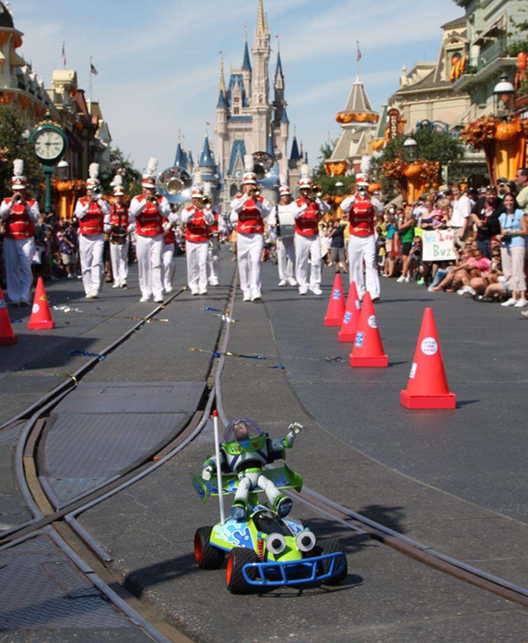 CAPE CANAVERAL, Fla. – At Walt Disney World's Magic Kingdom in Orlando, Fla., toy space ranger Buzz Lightyear participates in a ticker-tape parade to welcome him home from space.    The 12-inch-tall action figure spent more than 15 months aboard the International Space Station and returned to Earth aboard space shuttle Discovery on Sept. 11 with the STS-128 crew.  Lightyear's space adventure, a collaboration between NASA and Disney Parks, is intended to share the excitement of space exploration with students around the world and encourage them to pursue studies in science, technology, engineering and mathematics.  For additional information, visit http://www.nasa.gov/buzzoniss.  Photo credit: NASA/Dimitri Gerondidakis