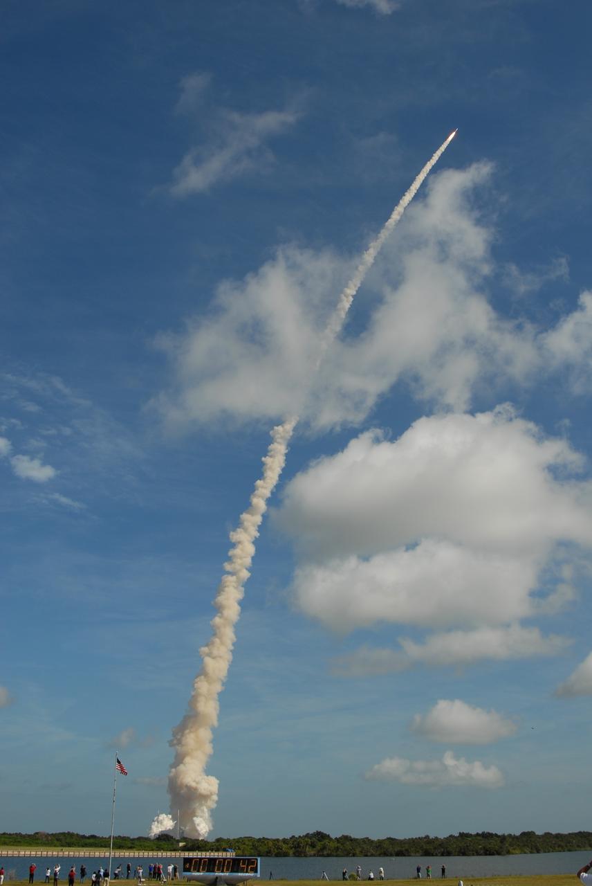 CAPE CANAVERAL, Fla. - With more than 12 times the thrust produced by a Boeing 747 jet aircraft, the Constellation Program's Ares I-X test rocket roars off Launch Complex 39B at NASA's Kennedy Space Center in Florida. The rocket produces 2.96 million pounds of thrust at liftoff and goes supersonic in 39 seconds. Liftoff of the 6-minute flight test was at 11:30 a.m. EDT Oct. 28. This was the first launch from Kennedy's pads of a vehicle other than the space shuttle since the Apollo Program's Saturn rockets were retired. The parts used to make the Ares I-X booster flew on 30 different shuttle missions ranging from STS-29 in 1989 to STS-106 in 2000. The data returned from more than 700 sensors throughout the rocket will be used to refine the design of future launch vehicles and bring NASA one step closer to reaching its exploration goals. For information on the Ares I-X vehicle and flight test, visit http://www.nasa.gov/aresIX. Photo credit: NASA/Jim Grossmann