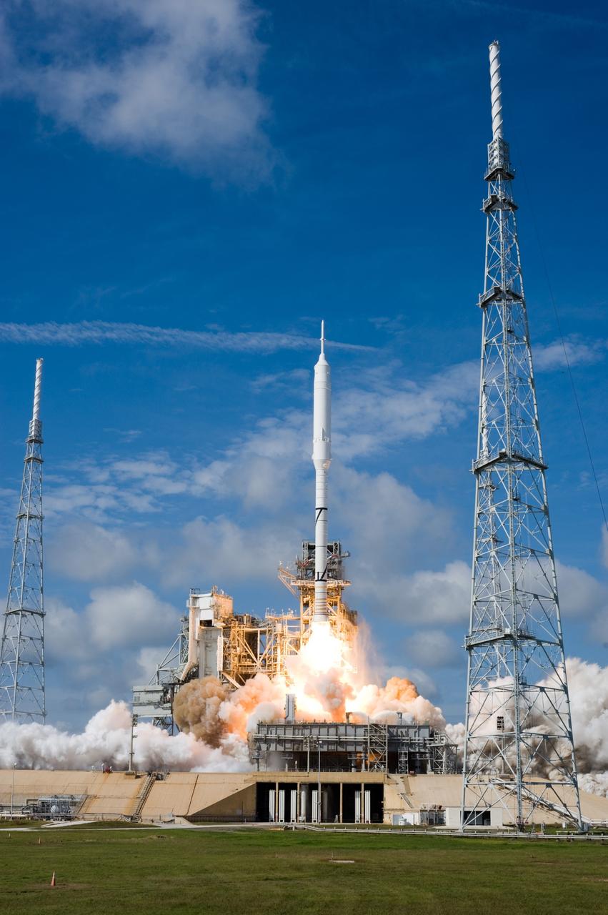 CAPE CANAVERAL, Fla. – NASA’s Ares I-X test rocket lifts off from Launch Pad 39B at NASA's Kennedy Space Center in Florida at 11:30 a.m. EDT on Oct. 28. The rocket produces 2.96 million pounds of thrust at liftoff and reaches a speed of 100 mph in eight seconds. This was the first launch from Kennedy's pads of a vehicle other than the space shuttle since the Apollo Program's Saturn rockets were retired. The parts used to make the Ares I-X booster flew on 30 different shuttle missions ranging from STS-29 in 1989 to STS-106 in 2000. The data returned from more than 700 sensors throughout the rocket will be used to refine the design of future launch vehicles and bring NASA one step closer to reaching its exploration goals. For information on the Ares I-X vehicle and flight test, visit http://www.nasa.gov/aresIX. Photo credit: NASA/Tony Gray and Tom Farrar