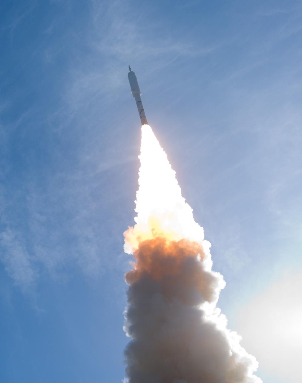 CAPE CANAVERAL, Fla. – NASA's Ares I-X test rocket climbs into the skies above Launch Pad 39B at NASA's Kennedy Space Center in Florida at 11:30 a.m. EDT on Oct. 28. NASA’s Constellation Program's 327-foot-tall rocket produces 2.96 million pounds of thrust at liftoff and reaches a speed of 100 mph in eight seconds. This was the first launch from Kennedy's pads of a vehicle other than the space shuttle since the Apollo Program's Saturn rockets were retired. The parts used to make the Ares I-X booster flew on 30 different shuttle missions ranging from STS-29 in 1989 to STS-106 in 2000. The data returned from more than 700 sensors throughout the rocket will be used to refine the design of future launch vehicles and bring NASA one step closer to reaching its exploration goals. For information on the Ares I-X vehicle and flight test, visit http://www.nasa.gov/aresIX. Photo credit: NASA/ George Roberts and Tony Gray