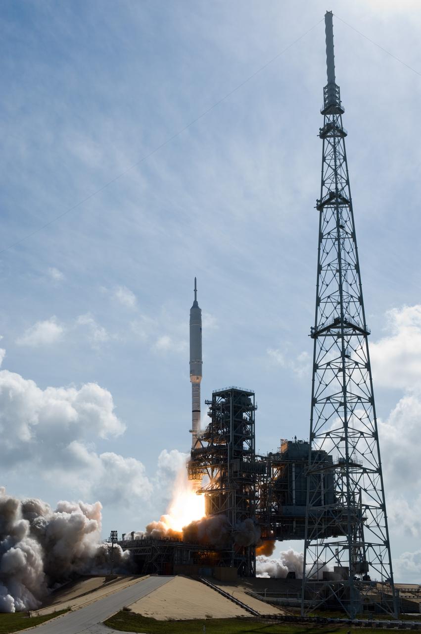 CAPE CANAVERAL, Fla. – NASA’s Ares I-X test rocket leaves Launch Pad 39B at NASA's Kennedy Space Center in Florida at 11:30 a.m. EDT on Oct. 28. The rocket produces 2.96 million pounds of thrust at liftoff and reaches a speed of 100 mph in eight seconds. This was the first launch from Kennedy's pads of a vehicle other than the space shuttle since the Apollo Program's Saturn rockets were retired. The parts used to make the Ares I-X booster flew on 30 different shuttle missions ranging from STS-29 in 1989 to STS-106 in 2000. The data returned from more than 700 sensors throughout the rocket will be used to refine the design of future launch vehicles and bring NASA one step closer to reaching its exploration goals. For information on the Ares I-X vehicle and flight test, visit http://www.nasa.gov/aresIX. Photo credit: NASA/Tony Gray and Tom Farrar