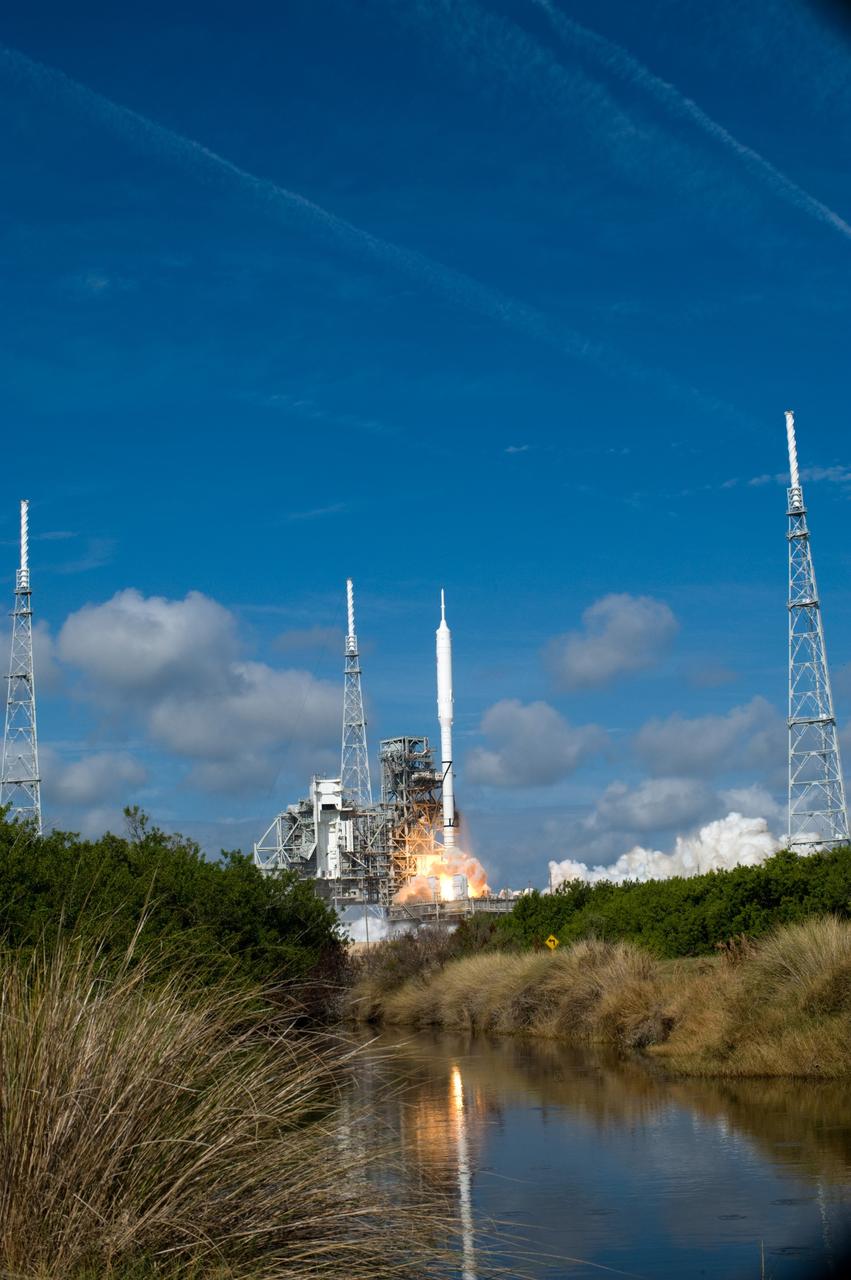 CAPE CANAVERAL, Fla. – The first stage ignited on NASA’s Ares I-X test rocket at Launch Pad 39B at NASA's Kennedy Space Center in Florida at 11:30 a.m. EDT on Oct. 28. The rocket produces 2.96 million pounds of thrust at liftoff and reaches a speed of 100 mph in eight seconds. This was the first launch from Kennedy's pads of a vehicle other than the space shuttle since the Apollo Program's Saturn rockets were retired. The parts used to make the Ares I-X booster flew on 30 different shuttle missions ranging from STS-29 in 1989 to STS-106 in 2000. The data returned from more than 700 sensors throughout the rocket will be used to refine the design of future launch vehicles and bring NASA one step closer to reaching its exploration goals. For information on the Ares I-X vehicle and flight test, visit http://www.nasa.gov/aresIX. Photo credit: NASA/Sandra Joseph and Kevin O'Connell