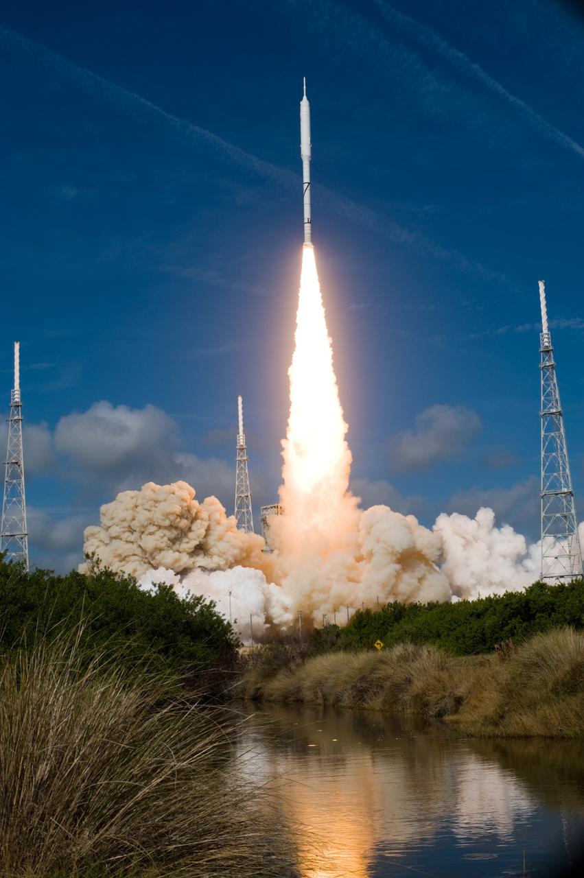 CAPE CANAVERAL, Fla. – NASA’s Ares I-X test rocket clears the tower at Launch Pad 39B at NASA's Kennedy Space Center in Florida at 11:30 a.m. EDT on Oct. 28. The rocket produces 2.96 million pounds of thrust at liftoff and reaches a speed of 100 mph in eight seconds. This was the first launch from Kennedy's pads of a vehicle other than the space shuttle since the Apollo Program's Saturn rockets were retired. The parts used to make the Ares I-X booster flew on 30 different shuttle missions ranging from STS-29 in 1989 to STS-106 in 2000. The data returned from more than 700 sensors throughout the rocket will be used to refine the design of future launch vehicles and bring NASA one step closer to reaching its exploration goals. For information on the Ares I-X vehicle and flight test, visit http://www.nasa.gov/aresIX. Photo credit: NASA/ Sandra Joseph and Kevin O'Connell