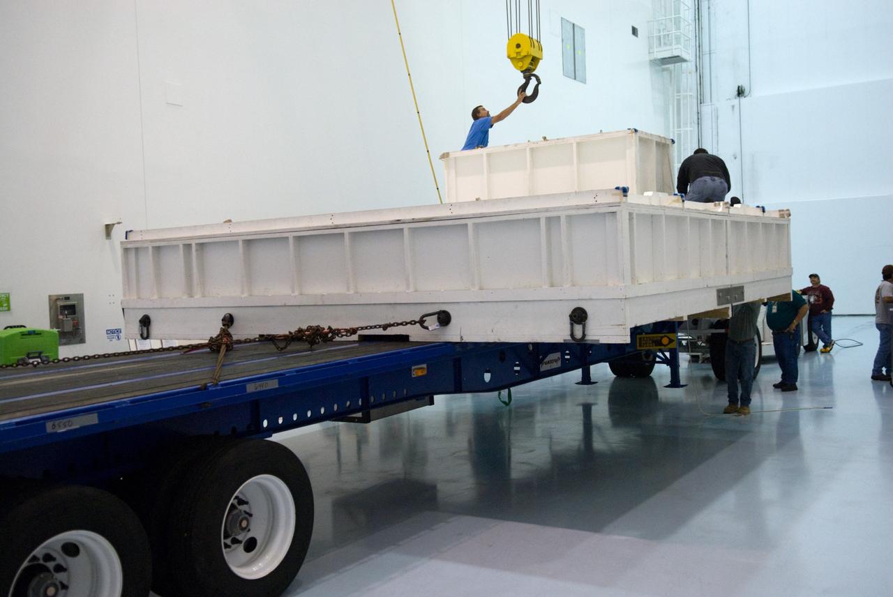 CAPE CANAVERAL, Fla. - In the Space Station Processing Facility at NASA's Kennedy Space Center in Florida, preparations are under way to uncrate the ExPRESS Logistics Carrier 3, or ELC-3. ELC-3 and the Alpha Magnetic Spectrometer are the primary payloads for space shuttle Endeavour's STS-134 mission to the International Space Station. The STS-134 crew will also deliver spare parts including two S-band communications antennas, a high pressure gas tank, additional spare parts for Dextre and micrometeoroid debris shields. Endeavour's launch is targeted for July 29, 2010. For information on the STS-134 mission objectives and crew, visit http://www.nasa.gov/shuttle. Photo credit: NASA/Kim Shiflett