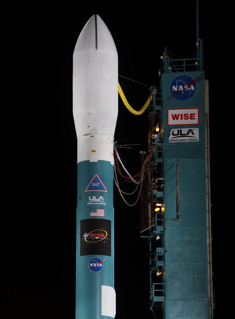 VANDENBERG AIR FORCE BASE, Calif. - A United Launch Alliance Delta II rocket with NASA’s Wide-field Infrared Survey Explorer, or WISE, satellite sits poised for launch at Space Launch Complex-2 at Vandenberg Air Force Base in California.   The Delta II is set for liftoff at 6:09 a.m. PST Dec. 14.  WISE will scan the entire sky in infrared light, picking up the glow of hundreds of millions of objects and producing millions of images. Photo credit: Bill Hartenstein, United Launch Alliance