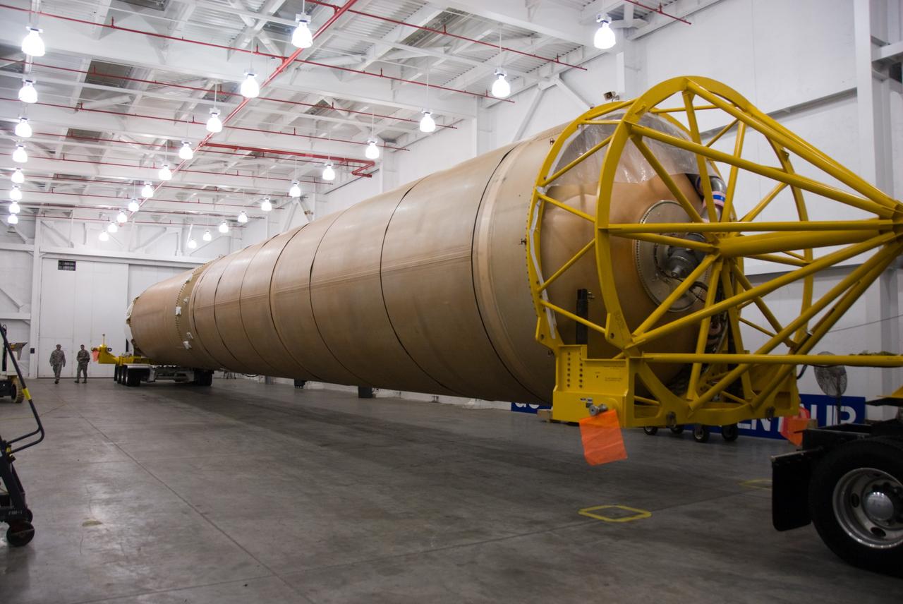 CAPE CANAVERAL, Fla. – At the Atlas Spaceflight Operations Center on Cape Canaveral Air Force Station in Florida, preparations are under way to move the Atlas V rocket scheduled to launch NASA's Solar Dynamics Observatory, or SDO, to Pad 41.    SDO is the first space weather research network mission in NASA's Living With a Star Program. The spacecraft's long-term measurements will give solar scientists in-depth information about changes in the sun's magnetic field and insight into how they affect Earth. Liftoff on the United Launch Alliance Atlas V is scheduled for Feb. 3, 2010. For information on SDO, visit http://www.nasa.gov/sdo.  Photo credit: NASA/Glenn Benson