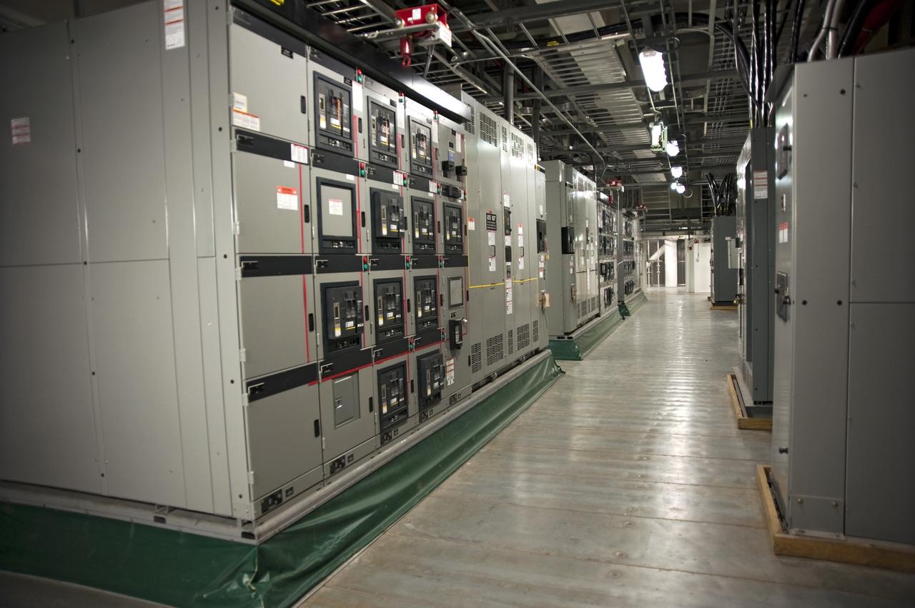 CAPE CANAVERAL, Fla. -- The interior of NASA's new mobile launcher, or ML, support structure is outfitted with solid steel flooring, lights, air conditioning, electrical boxes and sprinkler piping at NASA's Kennedy Space Center in Florida.    The 355-foot-tall structure will support NASA's future human spaceflight program. The base of the launcher is lighter than space shuttle mobile launcher platforms so the crawler-transporter can pick up the heavier load of the tower and a taller rocket. The next step will be to add ground support equipment, such as umbilicals and access arms, for future rocket launches. For information on NASA's future plans, visit www.nasa.gov. Photo credit: NASA/Kim Shiflett