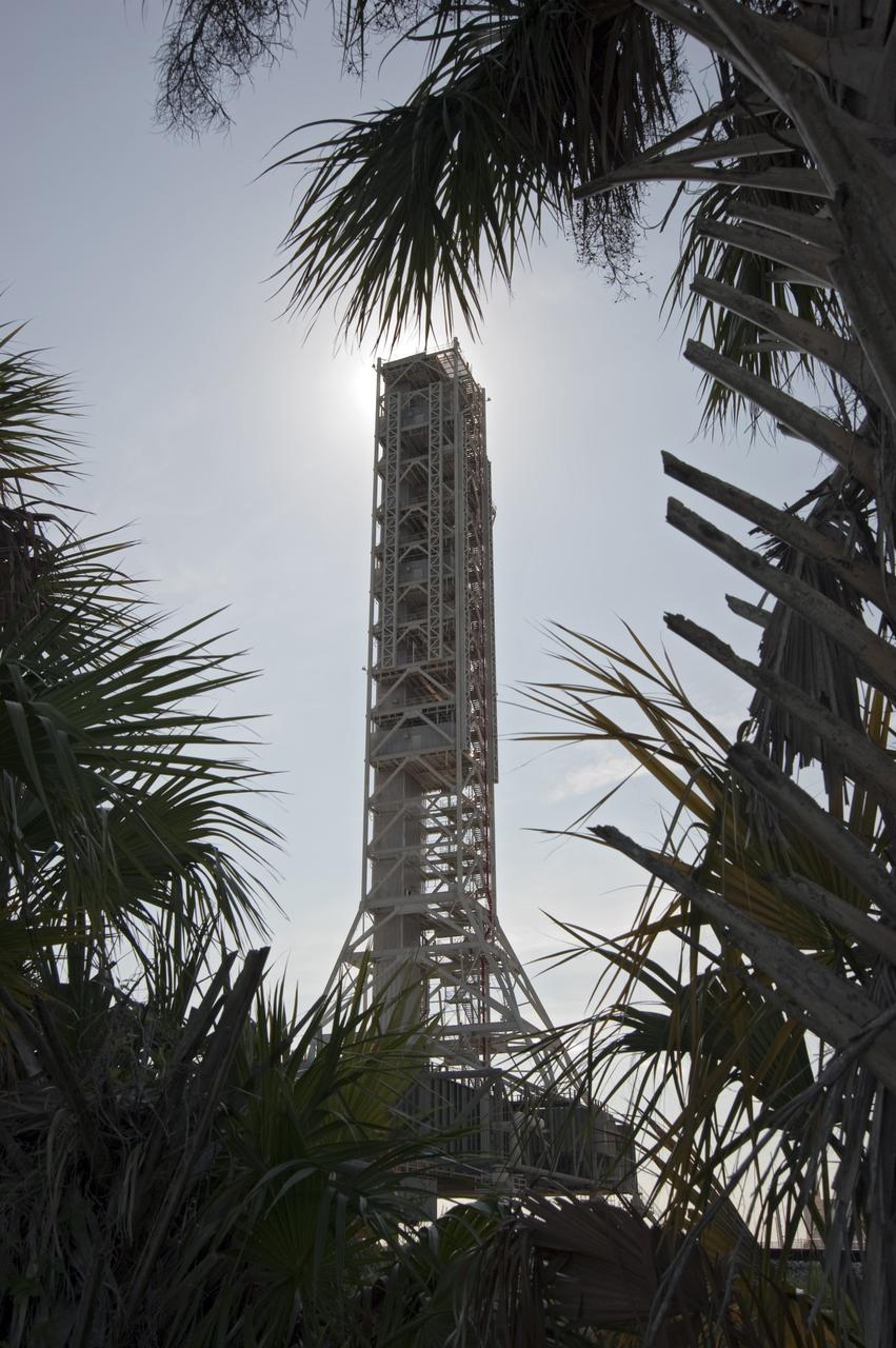 CAPE CANAVERAL, Fla. -- NASA's new mobile launcher, or ML, support structure stands tall at NASA's Kennedy Space Center in Florida. It took about two years to construct the launcher in the Mobile Launcher Park site, north of the Vehicle Assembly Building, or VAB. The 355-foot-tall structure will support NASA's future human spaceflight program. The base of the launcher is lighter than space shuttle mobile launcher platforms so the crawler-transporter can pick up the heavier load of the tower and a taller rocket. The next step will be to add ground support equipment, such as umbilicals and access arms, for future rocket launches. For information on NASA's future plans, visit www.nasa.gov. Photo credit: NASA/Kim Shiflett