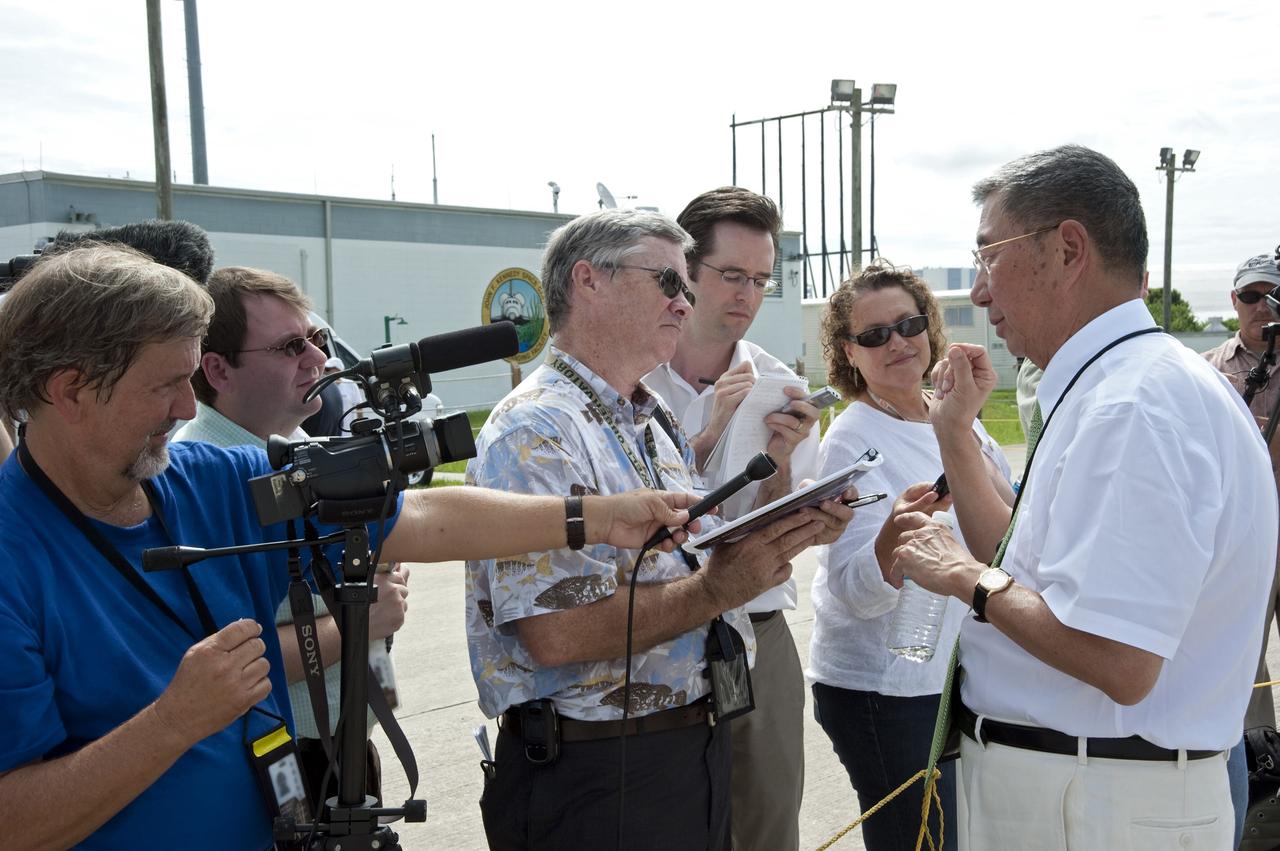 CAPE CANAVERAL, Fla. -- Prior to the arrival of the Alpha Magnetic Spectrometer, or AMS, to the Shuttle Landing Facility at NASA's Kennedy Space Center in Florida, Professor Sam Ting, AMS Principal Investigator from the Massachusetts Institute of Technology speaks with the media.          AMS is a state-of-the-art particle physics detector is designed to operate as an external module on the International Space Station. It will use the unique environment of space to study the universe and its origin by searching for dark matter. AMS will fly to the International Space Station aboard space shuttle Endeavour's STS-134 mission targeted to launch Feb. 26, 2011. Photo credit: NASA/Kim Shiflett